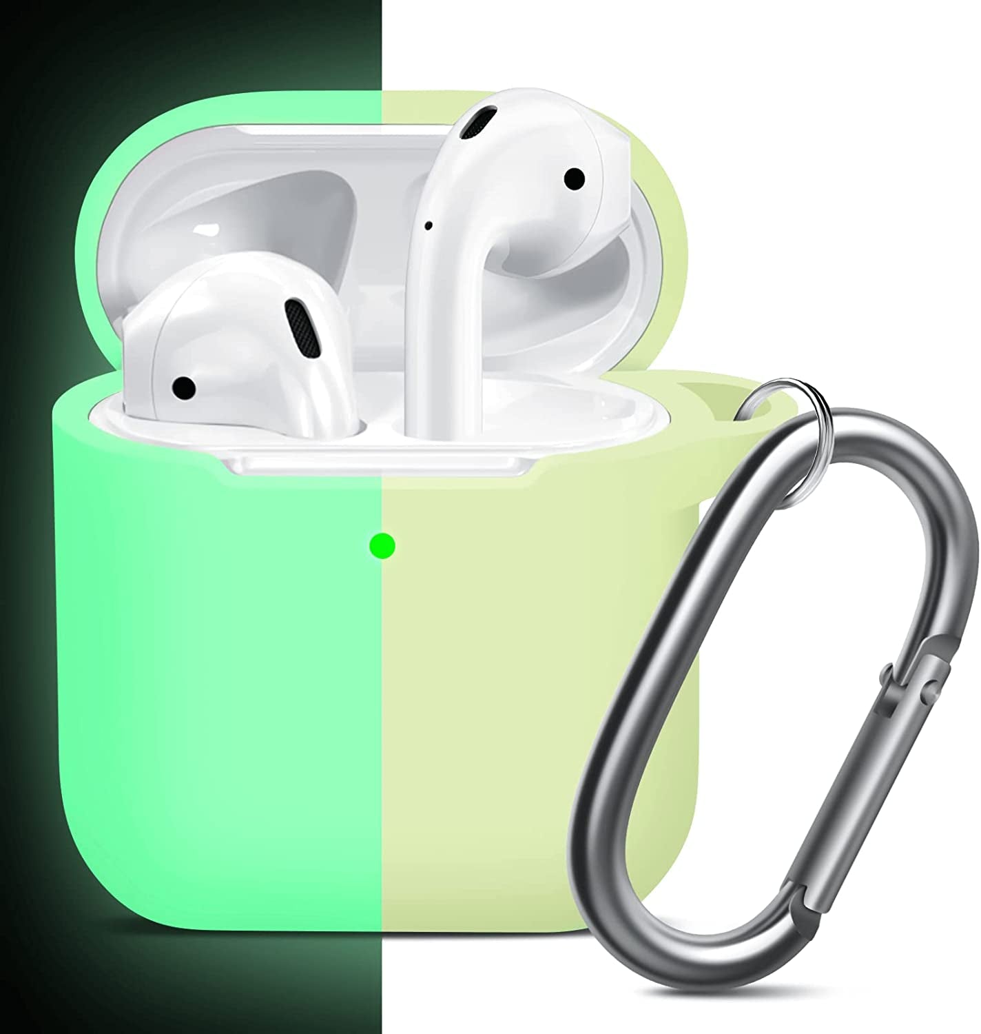 MOLOPPO Case Cover Compatible with Airpods, Soft Silicone Protective Cover with Keychain for Women Men Compatible with Apple Airpods 2Nd 1St Generation Charging Case, Front LED Visible- Milk Tea  MOLOVA R-Night glow  