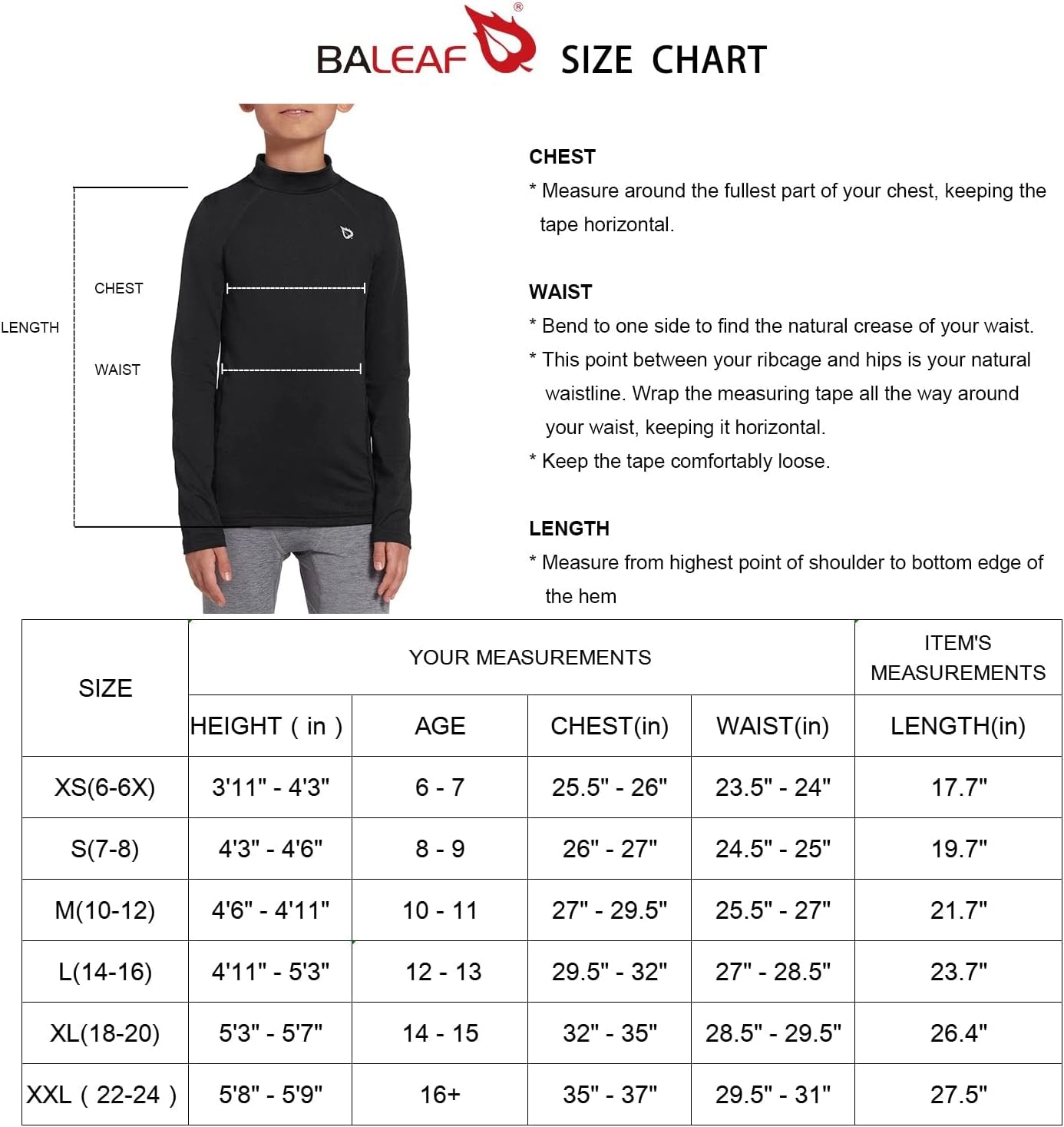 BALEAF Boys Thermal Compression Shirts Youth Long Sleeve Fleece Base Layer Soccer Football Cold Gear  BALEAF   