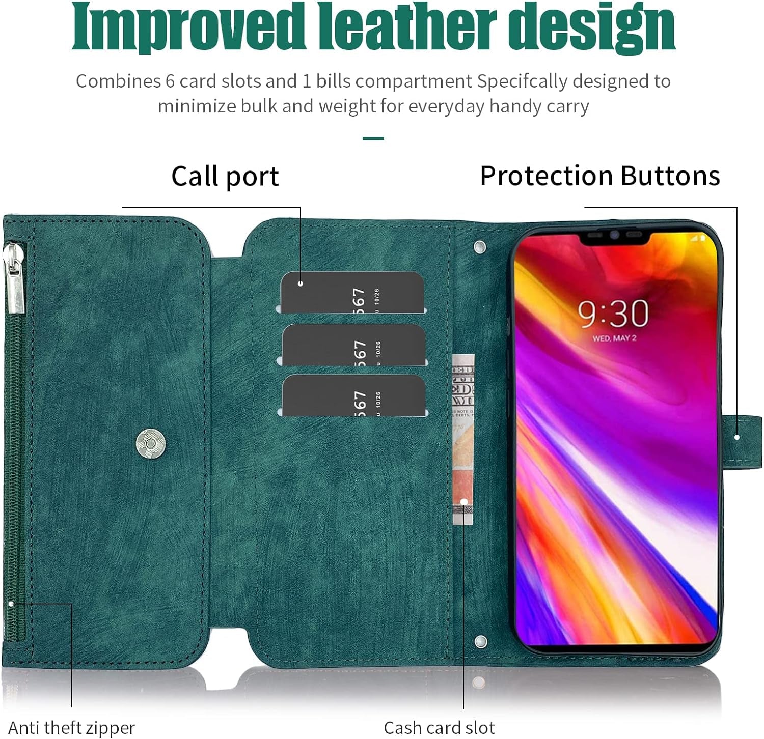 Compatible with LG G7 Thinq Wallet Case 9 Card Slots Retro Leather Flip Credit Card Holdercell Phone Cover for LGG7 One G 7 plus LG7 Fit Lg7Thinq 7G Thin Q G7+ G7Thinq Lgg7Thinq Women Men Green  Furiet   