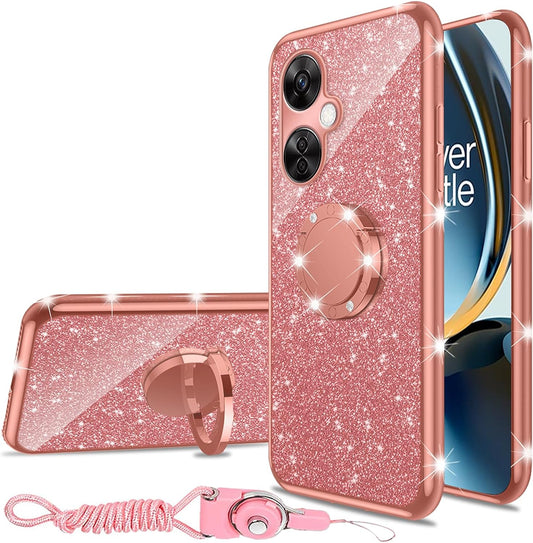 Nancheng for Oneplus Nord N30 5G Case (2023), Phone Case for Nord N30 5G 5G Women Glitter Cute Luxury Soft TPU Silicone Clear Cover with Stand Bumper Shockproof Full Body Protection Case - Rose Gold  nancheng   