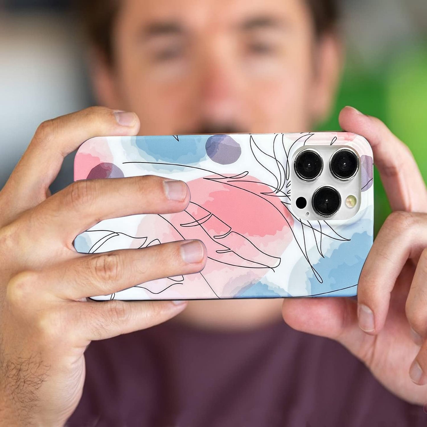 J.West Iphone 14 Pro Case 6.1, Aesthetic Watercolor Minimalist Boho Modern Abstract Prints Slim Geo Line Plant Palm Leaf Pattern Blue Pink Soft TPU Shockproof Cover Protective Phone Case for Women  J.west   