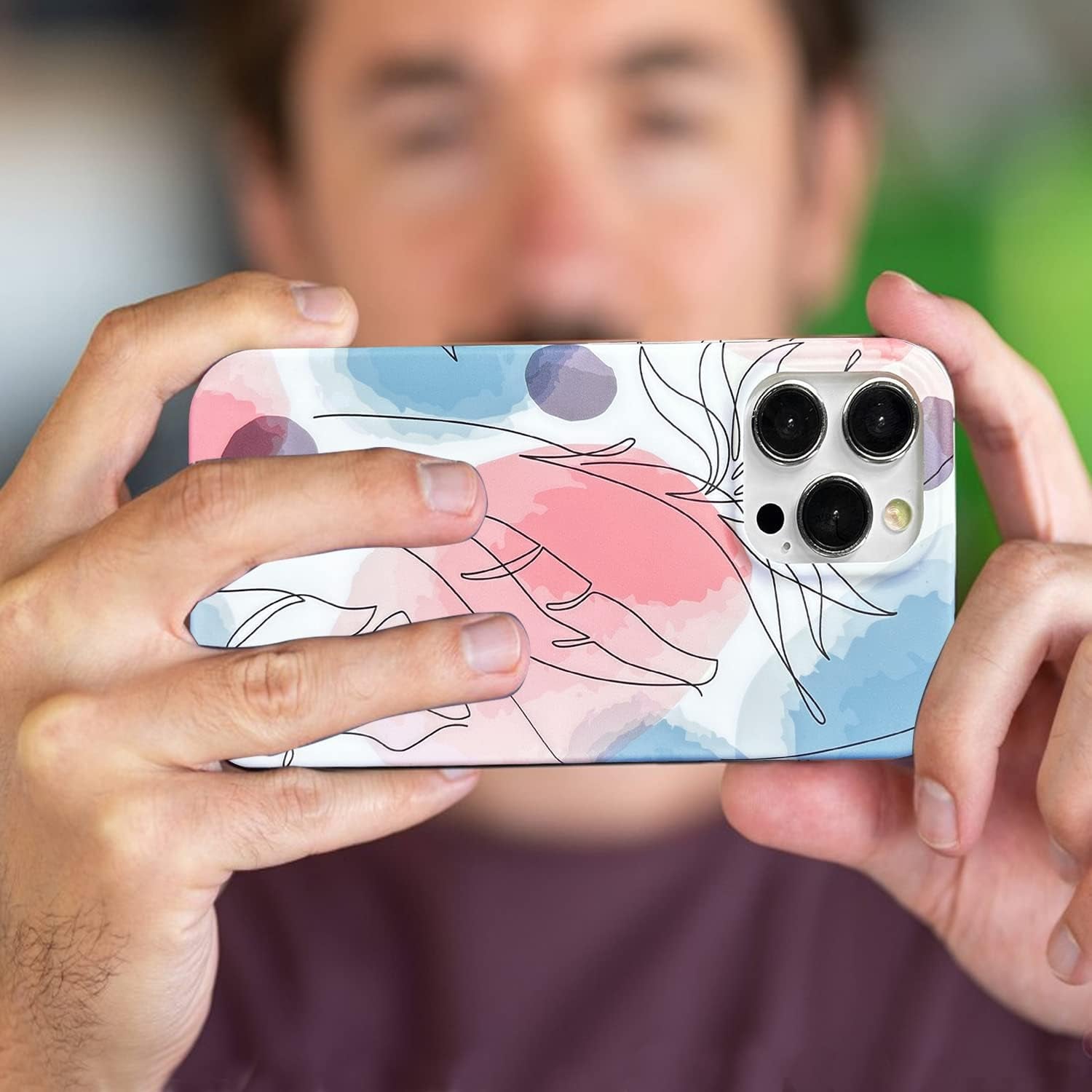 J.West Iphone 14 Pro Case 6.1, Aesthetic Watercolor Minimalist Boho Modern Abstract Prints Slim Geo Line Plant Palm Leaf Pattern Blue Pink Soft TPU Shockproof Cover Protective Phone Case for Women  J.west   