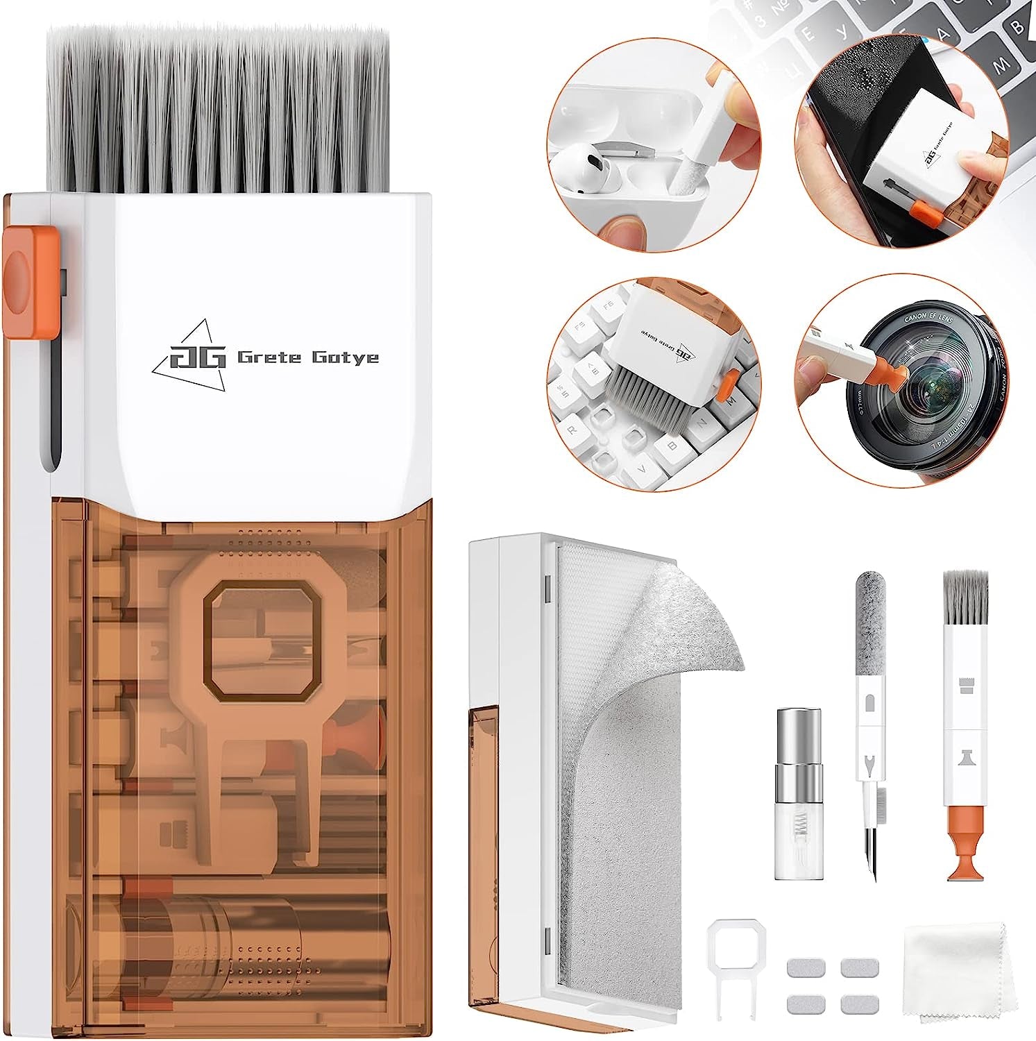 10-In-1 Keyboard Cleaner, Laptop Cleaning Kit Lens Pen for DSLR Cameras, 3 in 1 Earbud Cleaner Pen, Computer Cleaning Kit, Polish Cleaning Cloth Brush for Screen/Electronic/Macbook/Phone/Ipad/Pc/  Grete Gotye Brown  