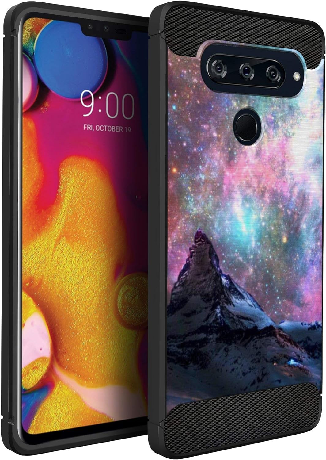 Casesondeck Fitted Case Compatible with [LG V40 Thinq] Carbon Fiber Accents Bump and Drop Protecting Flexible TPU (Blue Digital Camo)  CasesonDeck Galaxy Stars  
