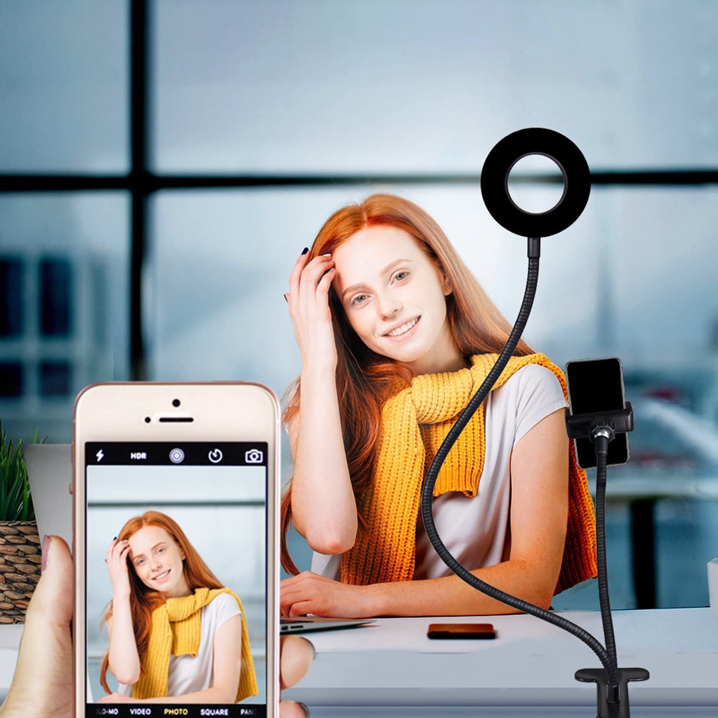 ETOPLIGHTING LED Selfie Ring Light with Cell Phone Holder for Photo Video Live Streams, Gooseneck Dimmable Desk Light, APL1970  ETOPLIGHTING   