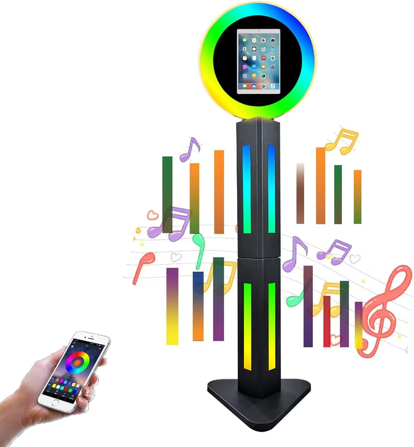 RXFSP Portable Photo Booth for 12.9" Ipad LCD Screen Selfie Machine Portable Metal Shell Adjustable Stand Photobooth Machine with RGB LED Ring Light for Wedding Halloween Christmas  RXFSP Rgb Light Box-black for 12.9"iPad 