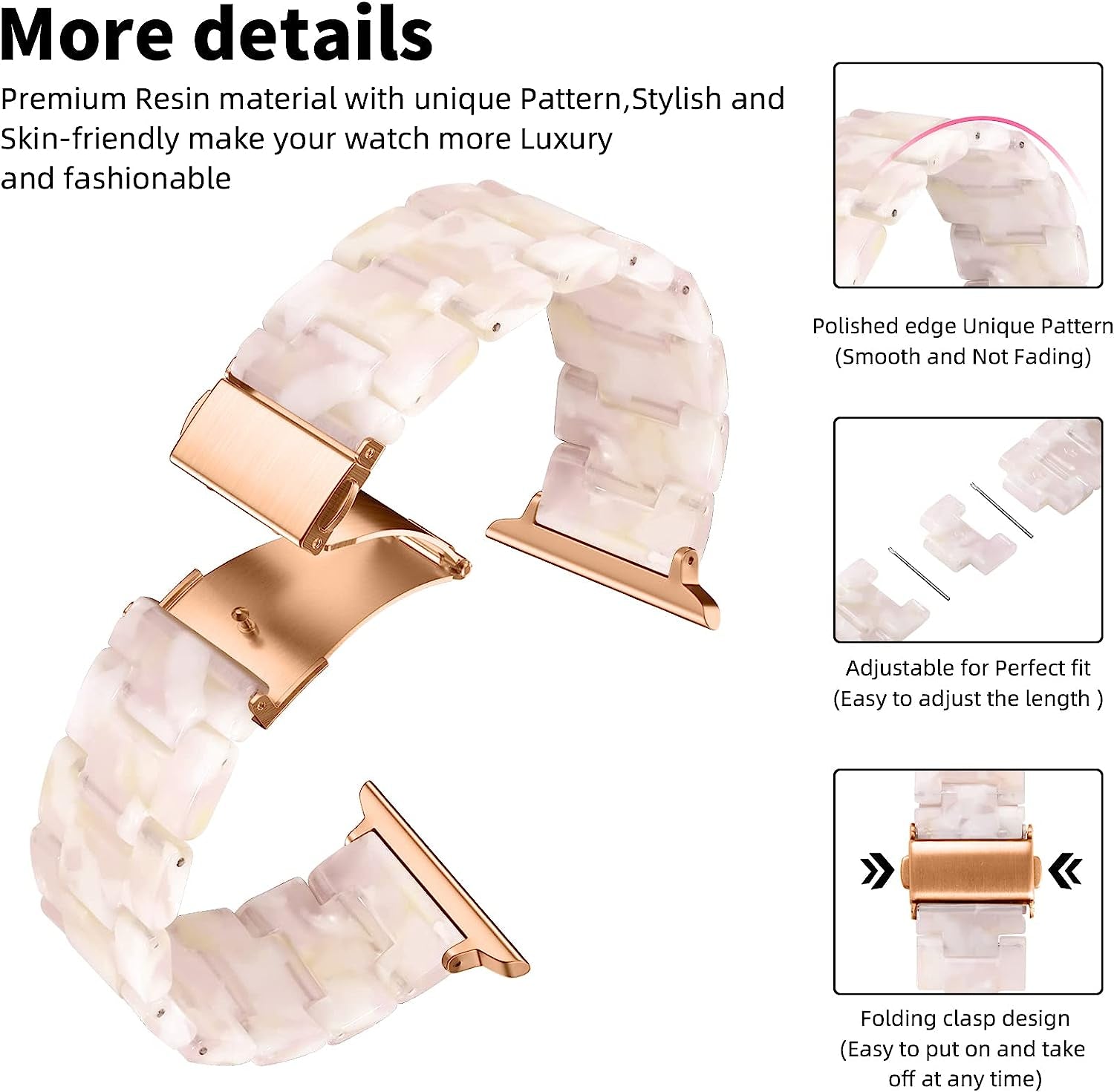 GEAK Resin Strap Compatible with Apple Watch Band 40Mm 38Mm 44Mm 42Mm 41Mm 45Mm Women Men, Light Resin Bracelet Iwatch Bands with Stainless Steel Buckle Replacement for Iwatch Series 7 6 5 4 3 2 1 SE  GEAK   