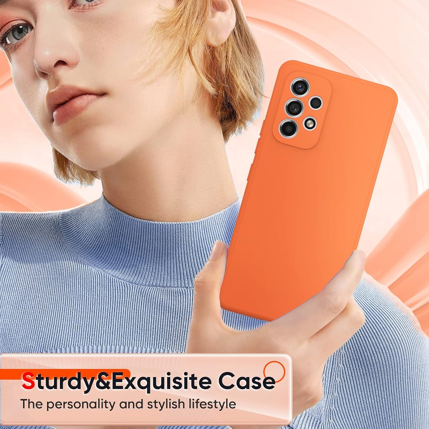 Leyi for Galaxy A53 Case, Case for Galaxy A53 5G with [2 Pack] Tempered Glass Screen Protector, Liquid Silicone Soft Microfiber Liner Cover Phone Case Samsung A53 5G, Orange  LeYi   