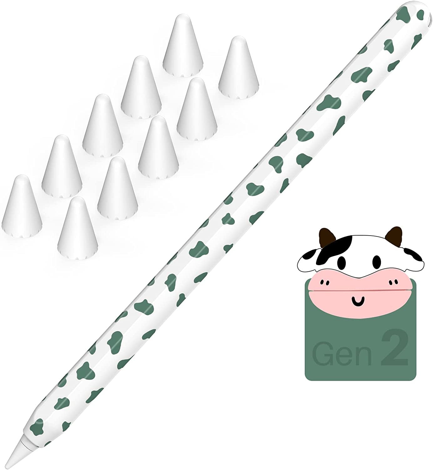 NIUTRENDZ Cow Print Case for Apple Pencil 2Nd Generation Case Cover Silicone Protective Sleeve Skin Accessories with 10Pcs Apple Pencil Tips Cover (Purple)  NIUTRENDZ Pine Green Apple Pencil 2nd Generation 