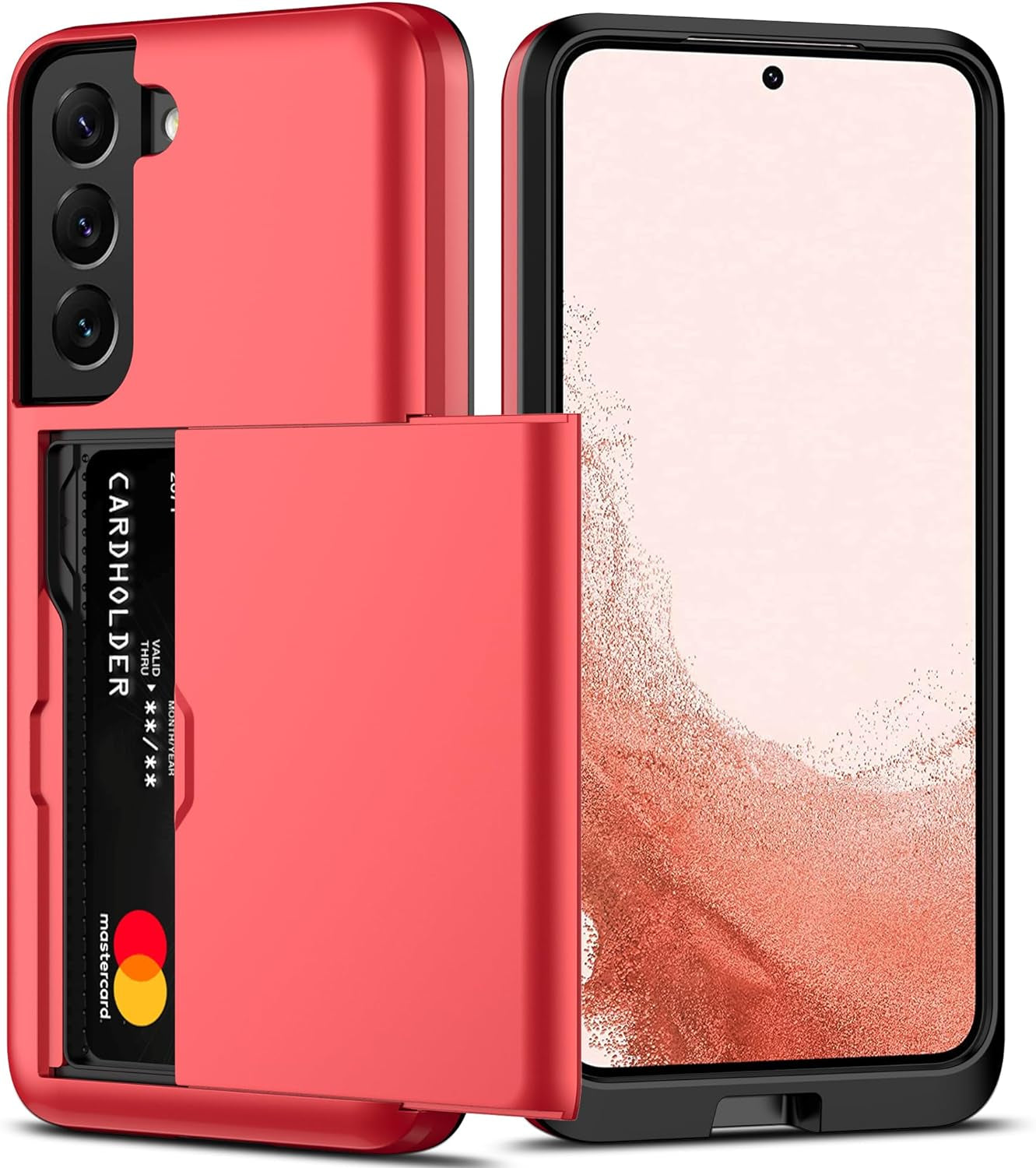 Nvollnoe for Samsung S22 Case with Card Holder 5G 6.1 Inch Slim Dual Layer Heavy Duty Protective Galaxy S22 Case Hidden Card Slot Wallet Case for Samsung S22(Rose Gold)  Nvollnoe Red For Galaxy S22-6.1'' 