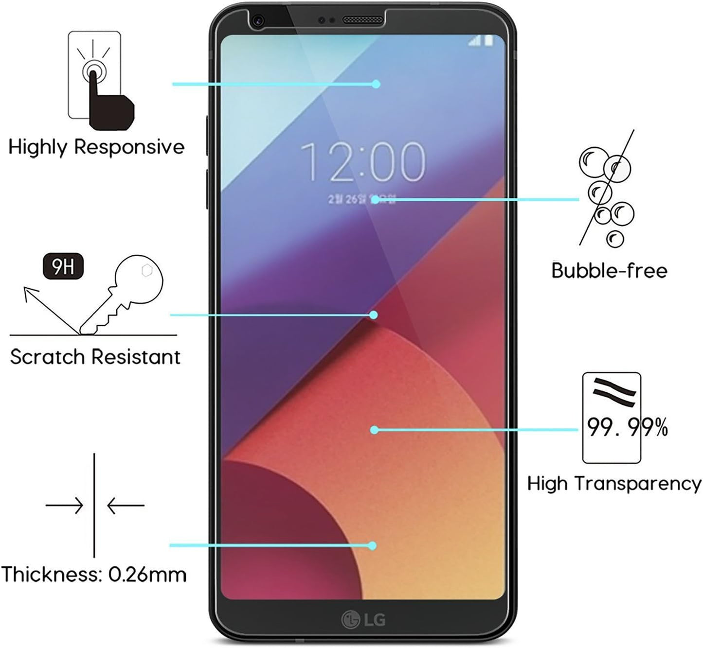 TANTEK [3-Pack Screen Protector for LG G6 (2017 Release, 5.7" Display),Tempered Glass Film,Ultra Clear,Anti Scratch,Bubble Free,Case Friendly  TANTEK   