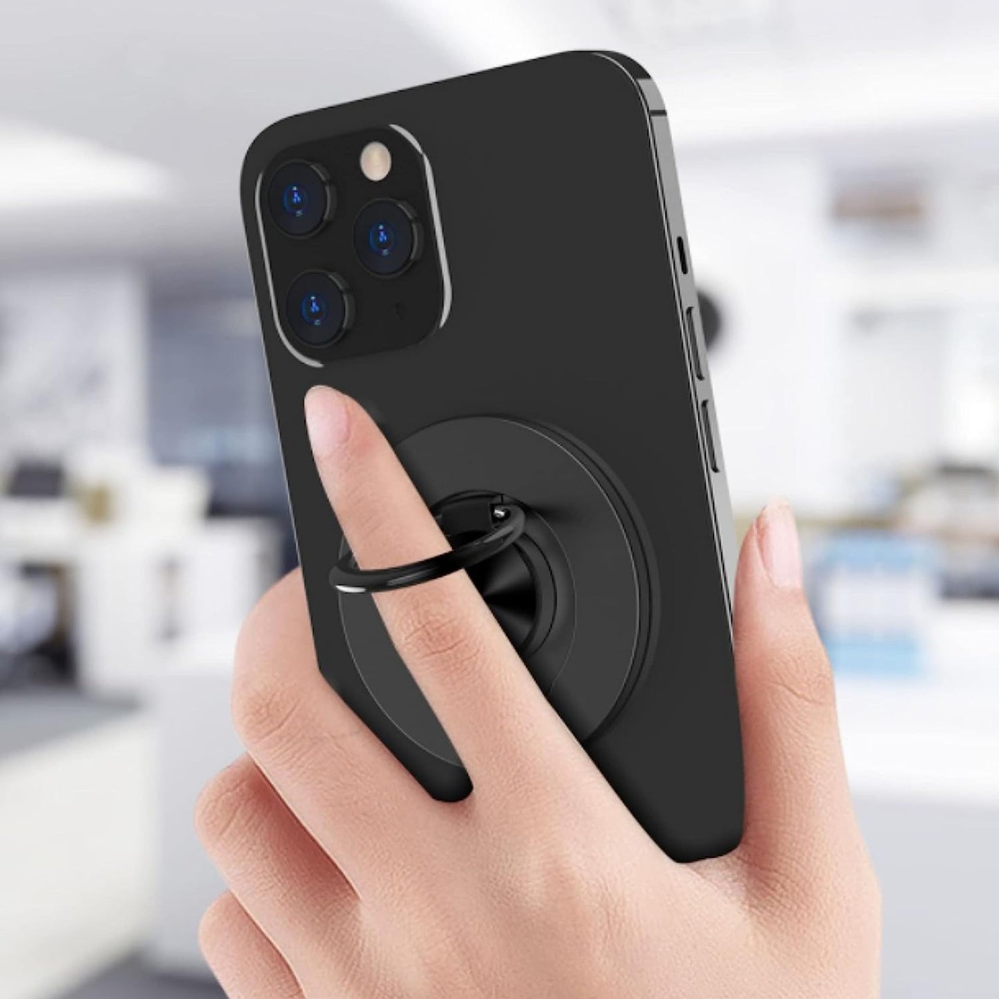Aporia - Compatible for Magsafe Phone Ring Holder for Iphone 14 13 12 Mini Pro Max plus Finger Ring Grip Stand | Removable Detachable Metal Gripper (Black)  Aporia International   