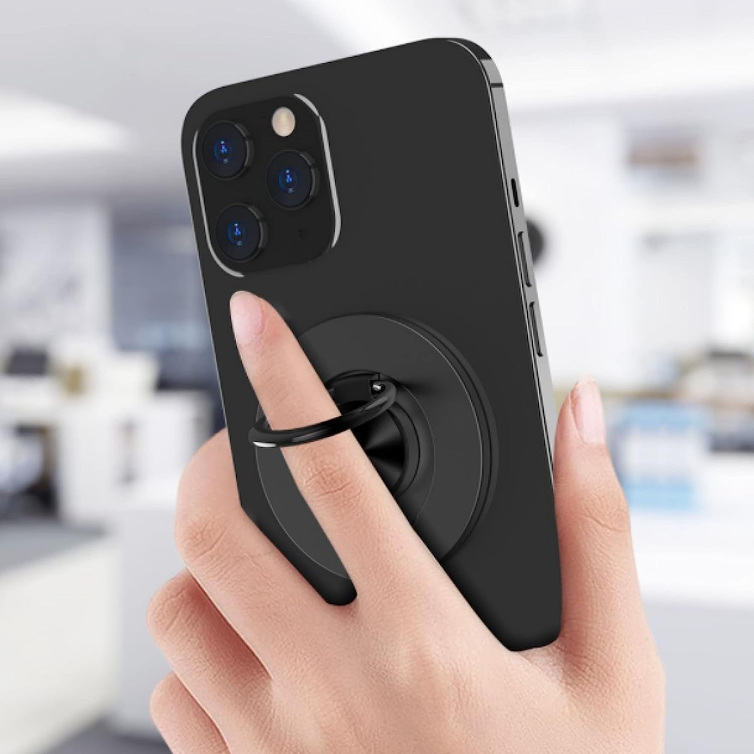 Aporia - Compatible for Magsafe Phone Ring Holder for Iphone 14 13 12 Mini Pro Max plus Finger Ring Grip Stand | Removable Detachable Metal Gripper (Black)  Aporia International   