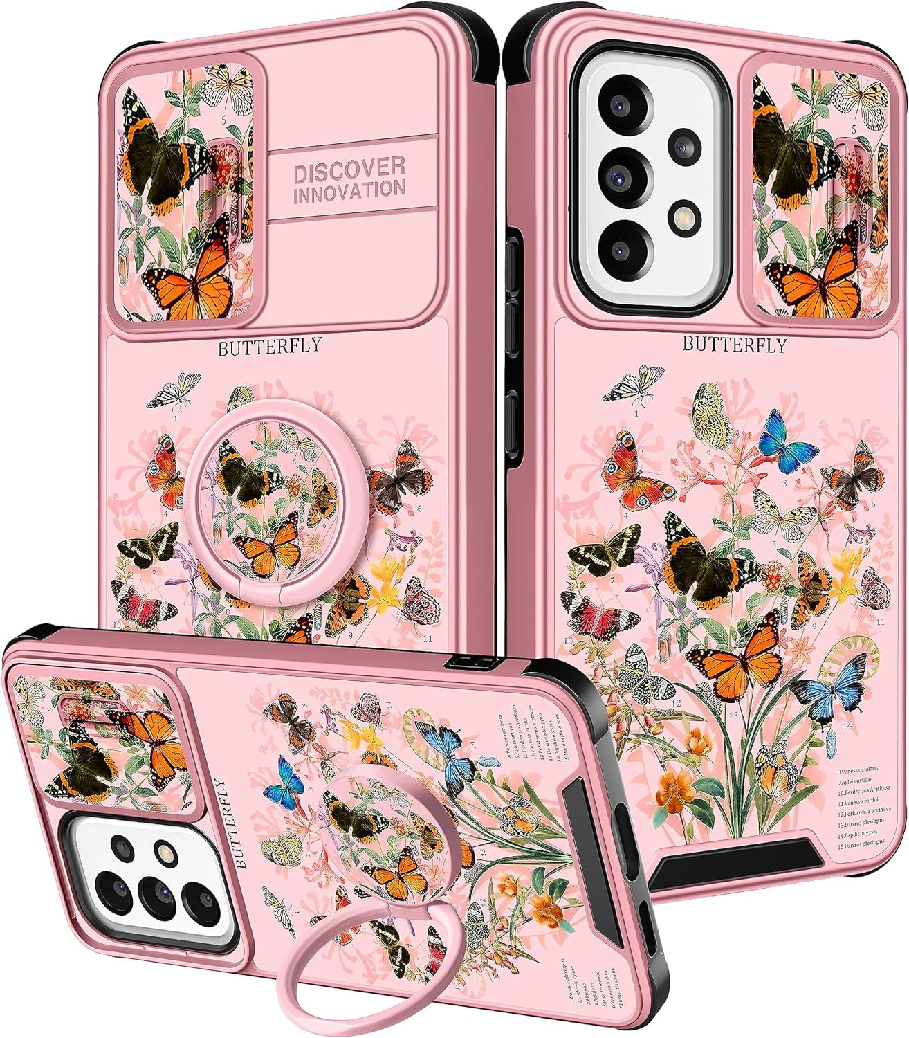 Funermei (2In1 for Samsung Galaxy A53 5G Phone Case for Women Cute Girls Cover Butterfly Girly Kawaii Aesthetic Butterfly Design with Camera Cover and Ring Stand Funda for Samsung A53 5G Case  Funermei   