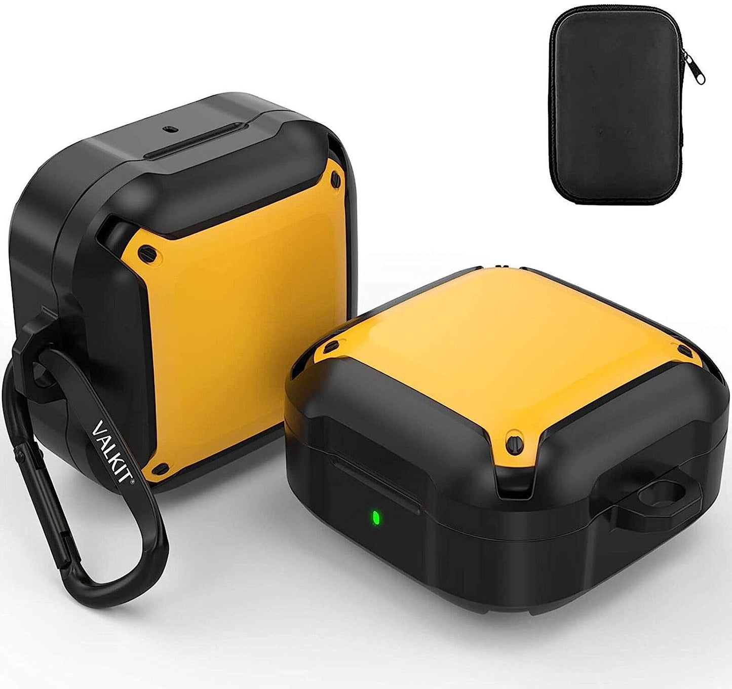 Valkit Compatible Samsung Galaxy Buds2 Pro Case(2022)/Galaxy Buds 2 Case 2021/Galaxy Buds Pro/Galaxy Buds Live 2020 Case Rugged Protective Earbuds Cover with Keychain/Zipper Box for Men Women  VKT Black/Yellow  