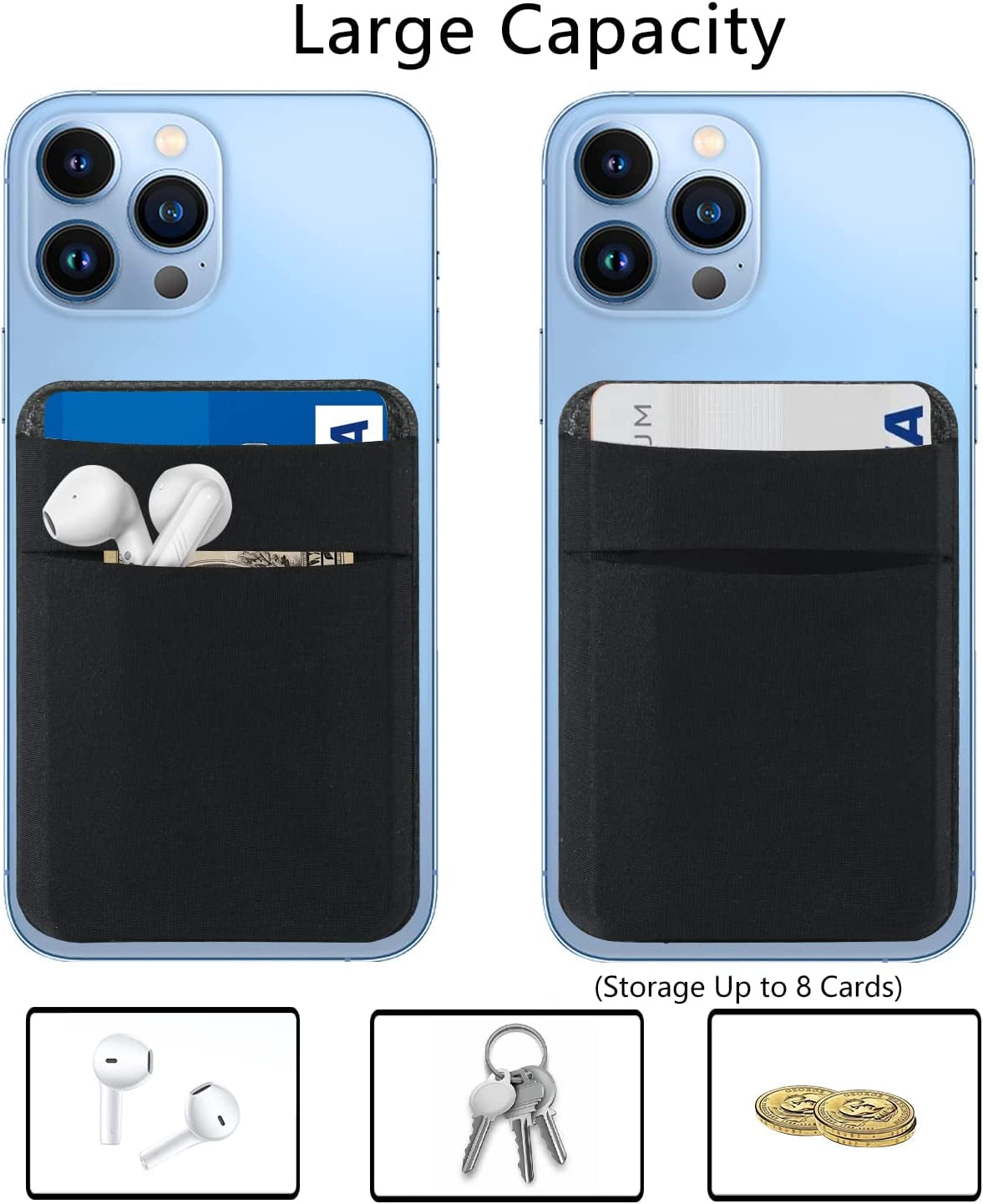 Yesdoes Magnetic Phone Card Holder,Compatible with Magsafe,Stretchy Lycra Double Pocket Wallet,Credit ID Card Cash Pouch,Mag Safe Phone Sleeve Case,Design for Iphone 14,13,12,Plus,Pro,Pro Max Black  YesDoes   