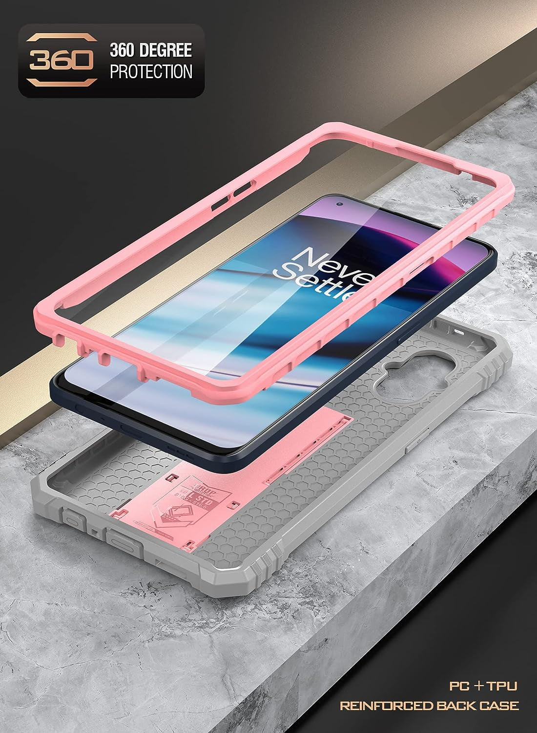 Poetic Revolution Series Case for Oneplus Nord N20 5G, [6FT Mil-Grade Drop Tested], Full-Body Rugged Dual-Layer Shockproof Protective Cover with Kickstand and Built-In-Screen Protector, Light Pink  Poetic   
