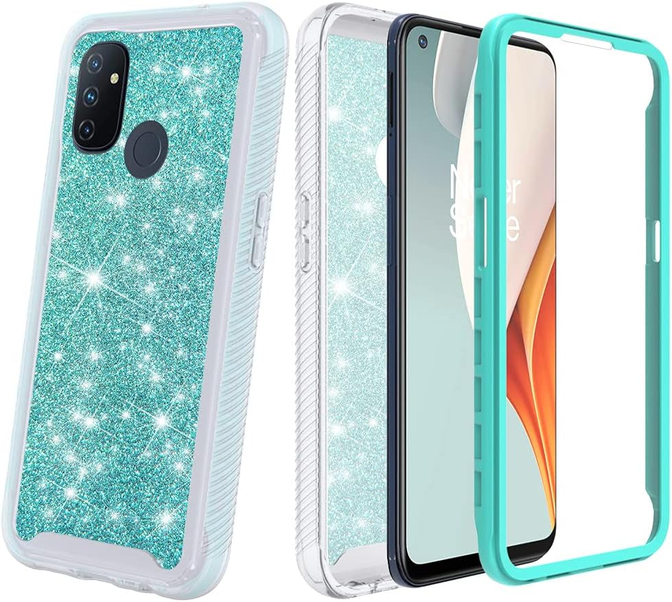 Jackpot Wireless Designed for Oneplus Nord N100 Case, Oneplus N100 Glitter Phone Case with Built in Screen Protector Crystal Clear Bling Sparkly Crystal Shockproof Bumper Protective Phone Cover (Pink)  JACKPOT WIRELESS Teal  