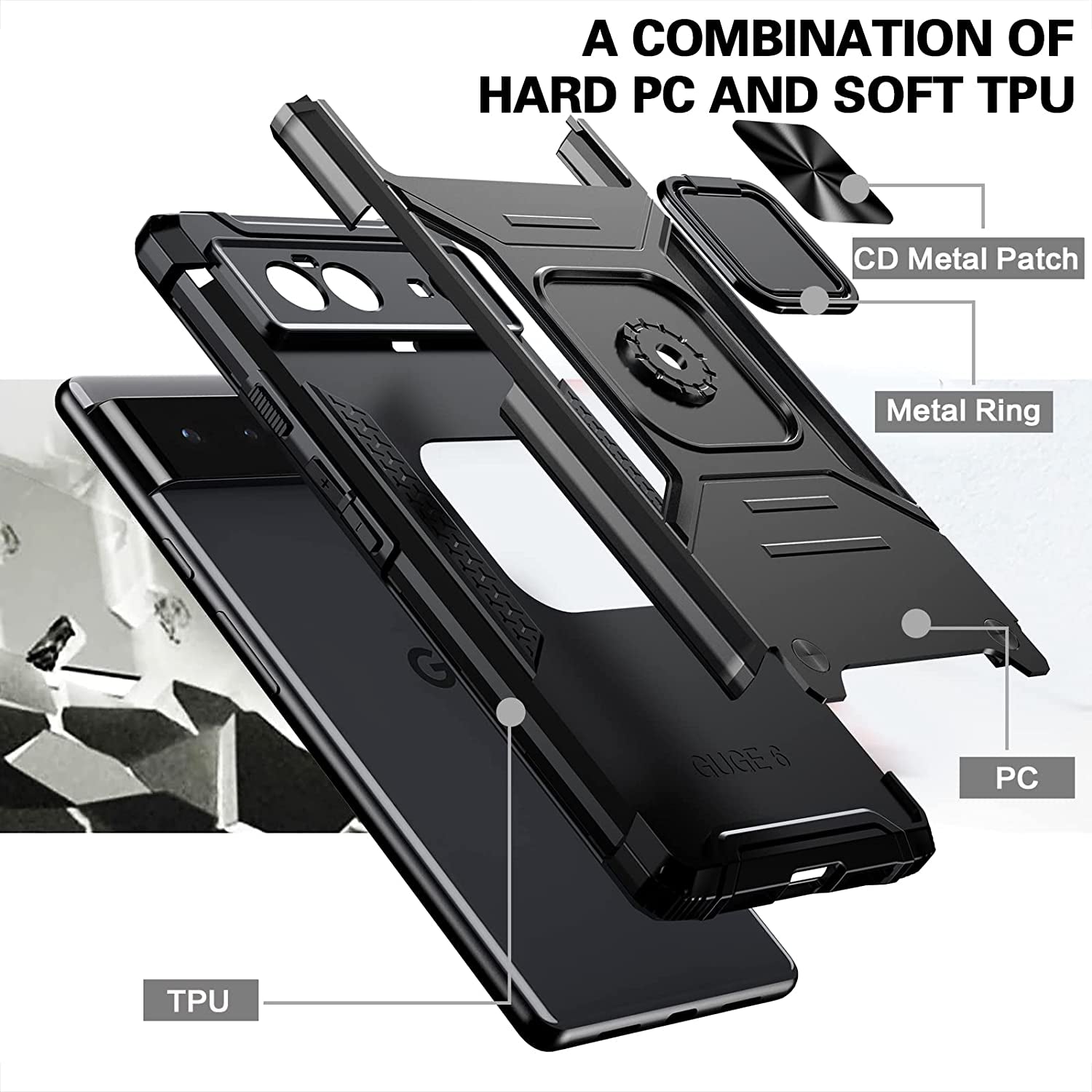 ANTSHARE for Google Pixel 6 Case with Screen Protector, Military Grade Dual Layer Shockproof Heavy Duty Protective Phone Case with Magnetic Kickstand Car Mount Holder for Pixel 6 5G 2021 6.4’’(Black)  ANTSHARE   