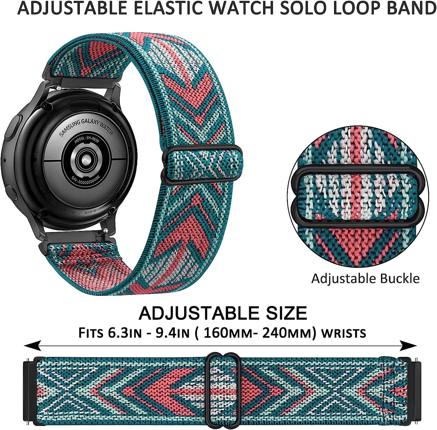 3 Pack Elastic Bands Compatible with Samsung Galaxy Watch 4 44Mm 40Mm, Samsung Galaxy Watch 4 Classic 46Mm 42Mm, 20Mm Adjustable Elastic Nylon Sport Stretchy Wristband for Women Men  Meliya   