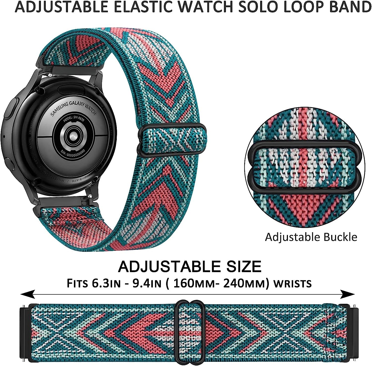 3 Pack Elastic Bands Compatible with Samsung Galaxy Watch 4 44Mm 40Mm, Samsung Galaxy Watch 4 Classic 46Mm 42Mm, 20Mm Adjustable Elastic Nylon Sport Stretchy Wristband for Women Men  Meliya   