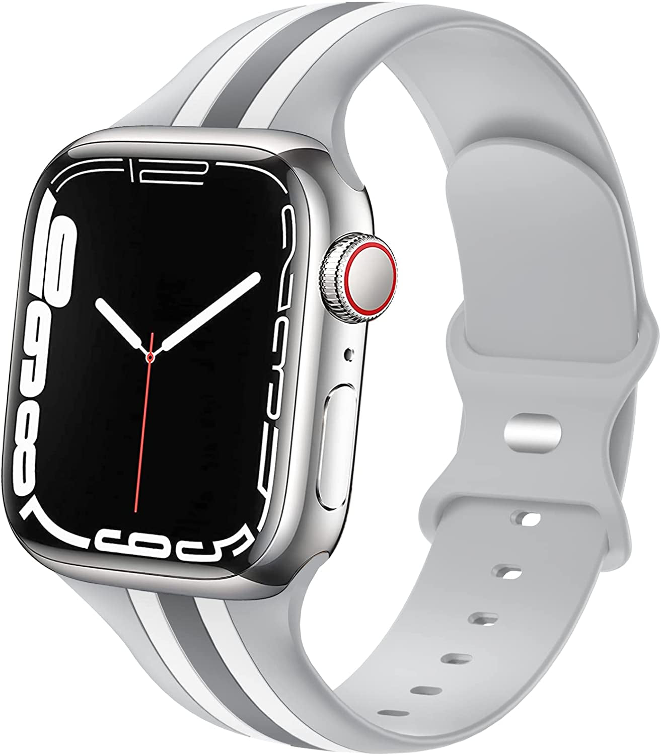 Designer Sport Bands Compatible with Apple Watch Band 42Mm 44Mm 45Mm 49Mm Series 8 Ultra 7 6 5 4 3 2 1 SE Women Men, Breathable Soft Silicone Strap Replacement Band for Iwatch Bands  Plesechde White/Grey-Silver 38mm/40mm/41mm 