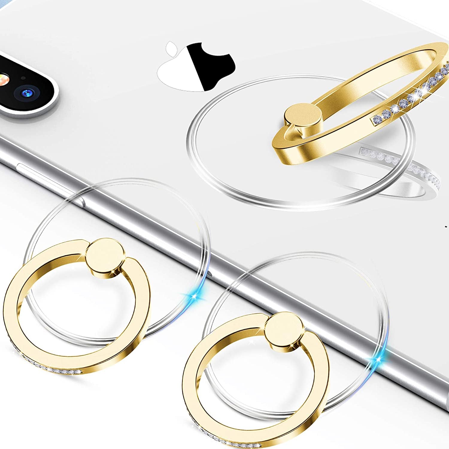Transparent Phone Ring Holder - Jsoerpay 2 Pack Cell Phone Ring Holder Finger Grip Loop Universal 360 Degree Rotation (Gold & Diamond)  Jsoerpay   
