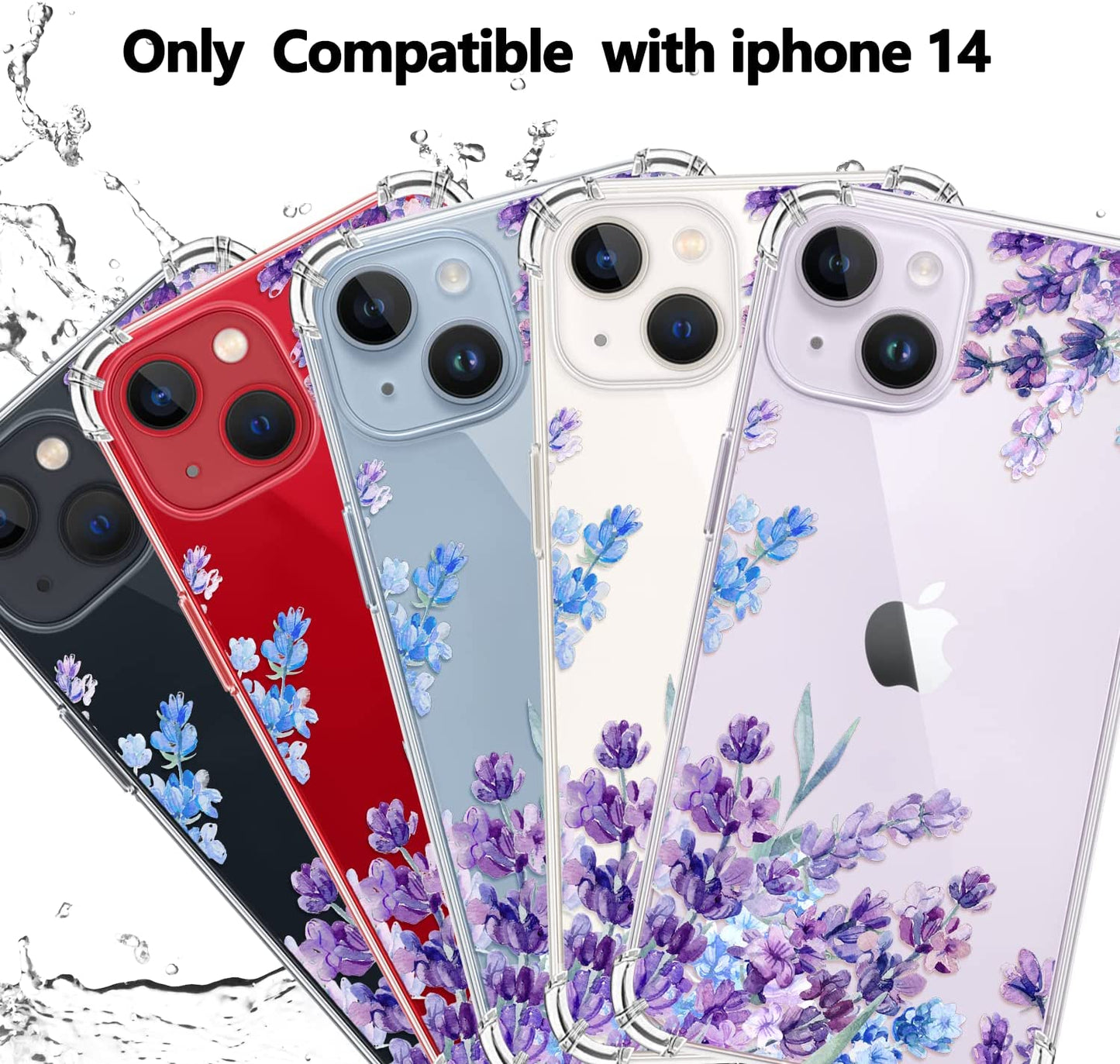 YOYORI Compatible with Iphone 14 Case with Screen Protector, Flower Pattern Design, Floral Clear Women Phone Case Shockproof Protective Soft TPU Bumper Cover 6.1 Inch 2022(Lavender/Purple)  YOYORI   