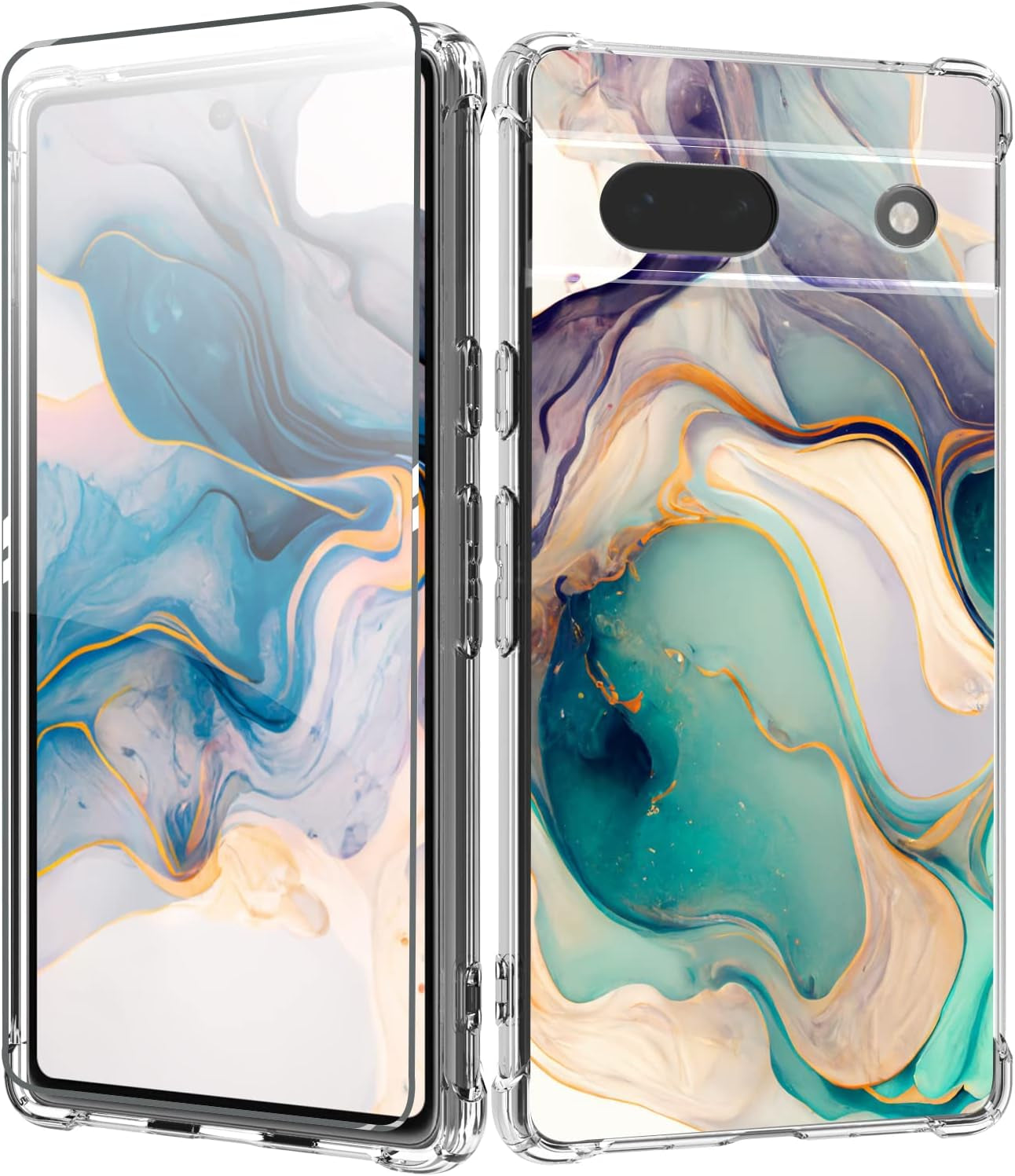 CLATUK for Google Pixel 8 Case with Screen Protector, [Marble Slim]+[Anti-Drop Shockproof Protective] Soft TPU Women Stylish Pixel 8 Phone Covers 2023 6.17 Inch (Alpine Lake)  CLATUK   