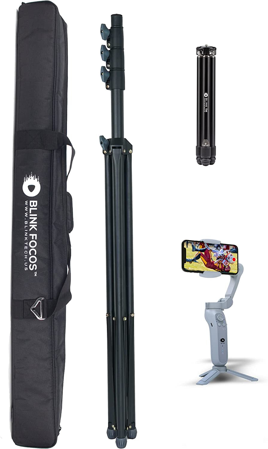 Xbot Blink Focos Sports Gimbal, Record Basketball&Soccer Games, AI Automatic Shooting, Unmanned Operation, 3-Axis Phone Gimbal, Portable & Foldable, Live Stream, Support Ios Android  Blink Tech Xbot Sports Gimbal + T1 + T4 Tripods kit  