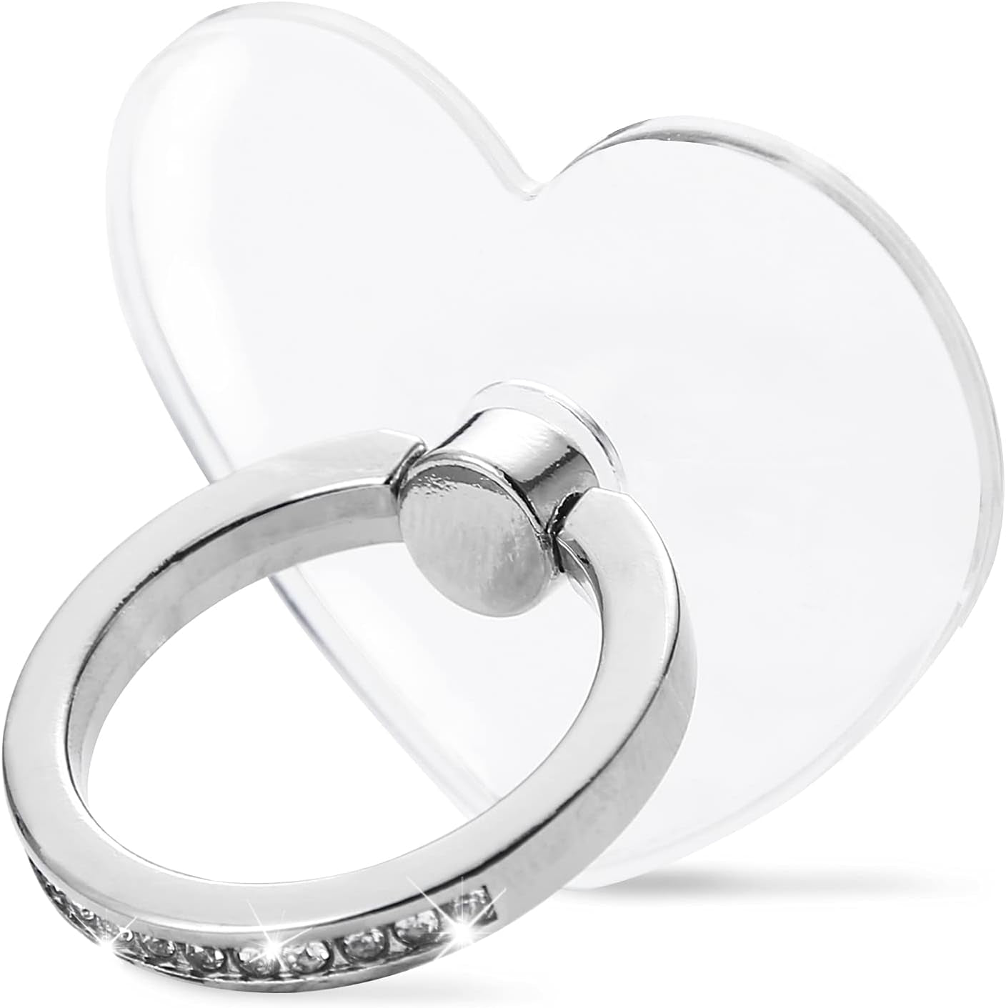 Emzrivo Cell Phone Ring Holder Stand, Transparent Phone Ring Holder Finger Kickstand 360° Rotation Phone Ring Finger Grip Compatible with All Smartphones(Heart-Silver)  emzrivo   