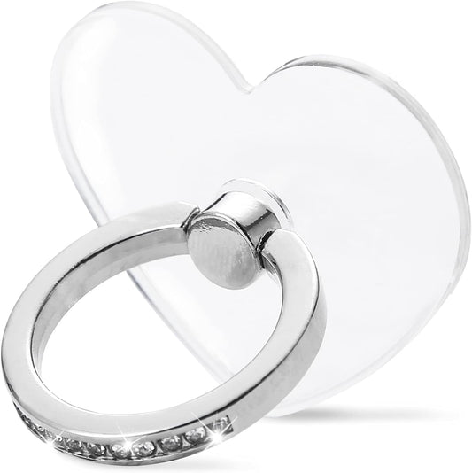 Emzrivo Cell Phone Ring Holder Stand, Transparent Phone Ring Holder Finger Kickstand 360° Rotation Phone Ring Finger Grip Compatible with All Smartphones(Heart-Silver)  emzrivo   
