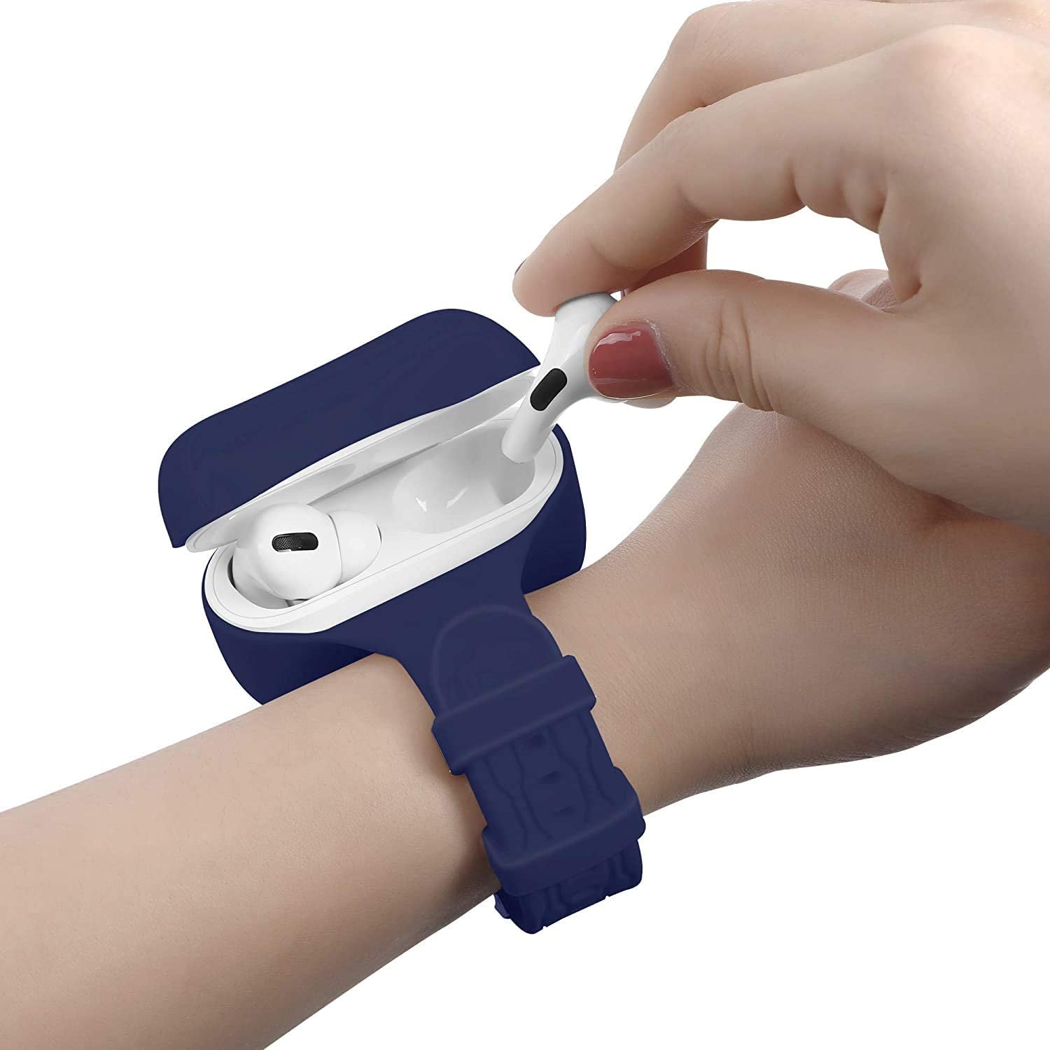 Newest 2021 Wrist Band for Airpods/Airpods 2 Case Accessories Sport Strap Cover Compatible with Apple Airpods 1St and 2Nd Wireless Charging Case Portable Full Protective Silicone Skin (White)  BabyValley Navy Blue (Pro) for Airpods Pro 