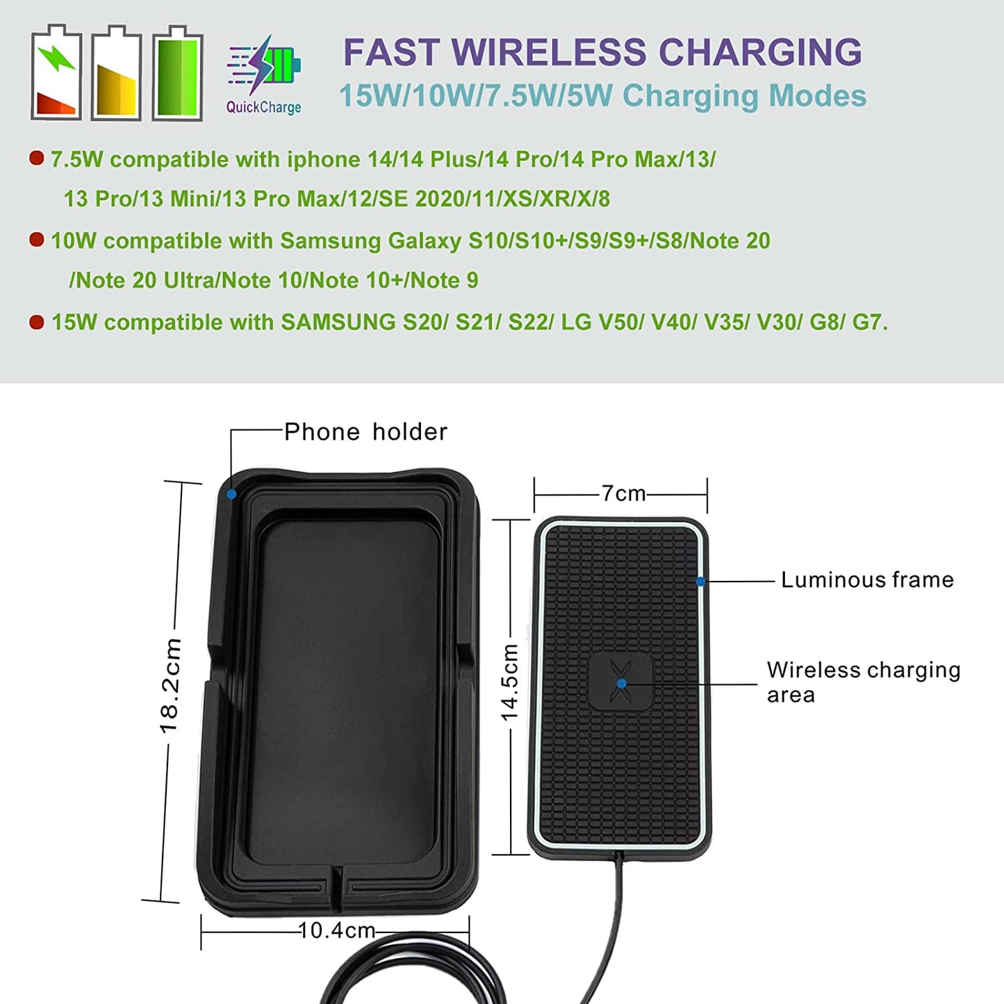 Wireless Charger, POLMXS Wireless Car Charger Charging Pad 15W Wireless Phone Charger for Car Android Fast Charger Pad Cordless Charging Mat for Vehicle Galaxy S22/S21/S20 NOTE10(XP01)  POLMXS   