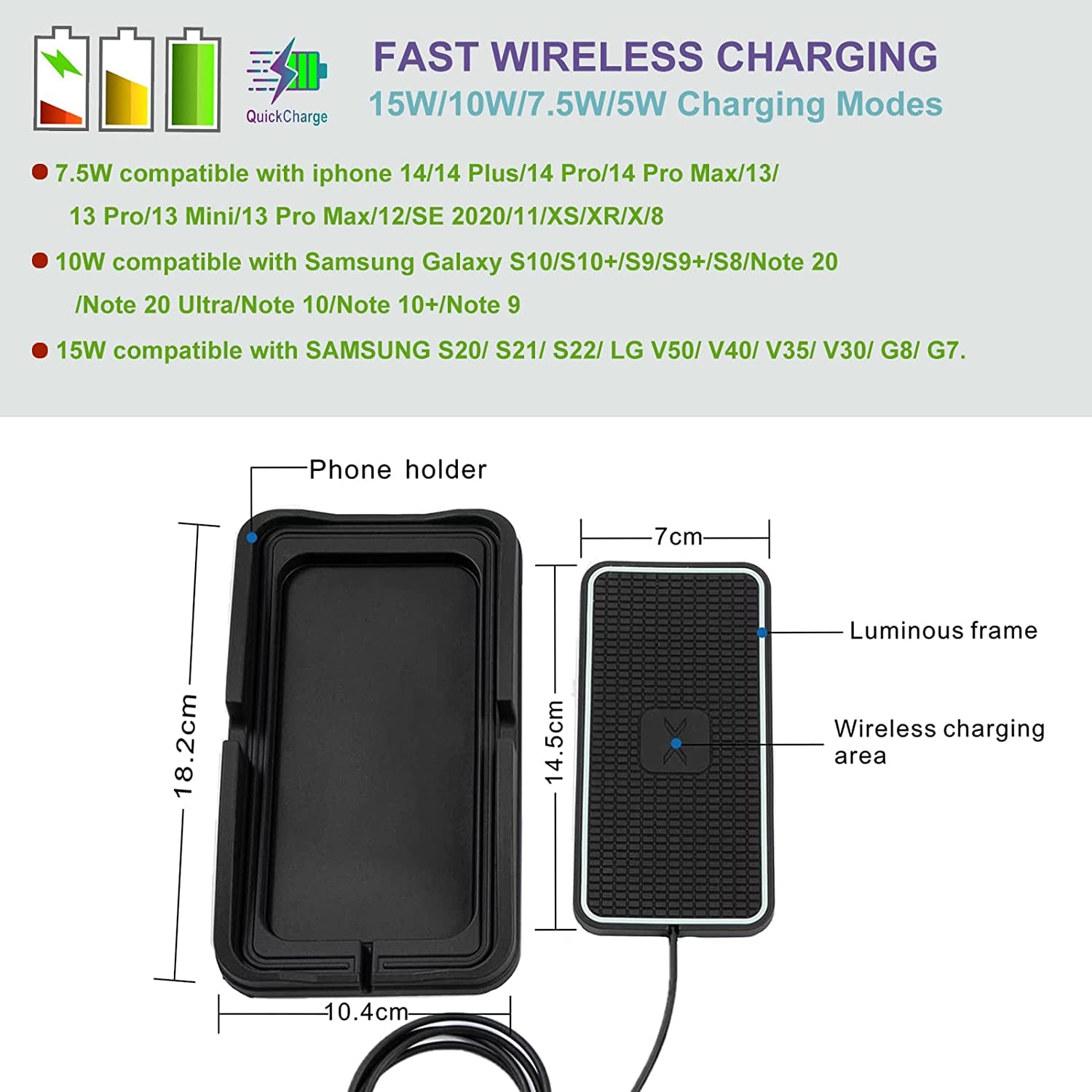 Wireless Charger, POLMXS Wireless Car Charger Charging Pad 15W Wireless Phone Charger for Car Android Fast Charger Pad Cordless Charging Mat for Vehicle Galaxy S22/S21/S20 NOTE10(XP01)  POLMXS   
