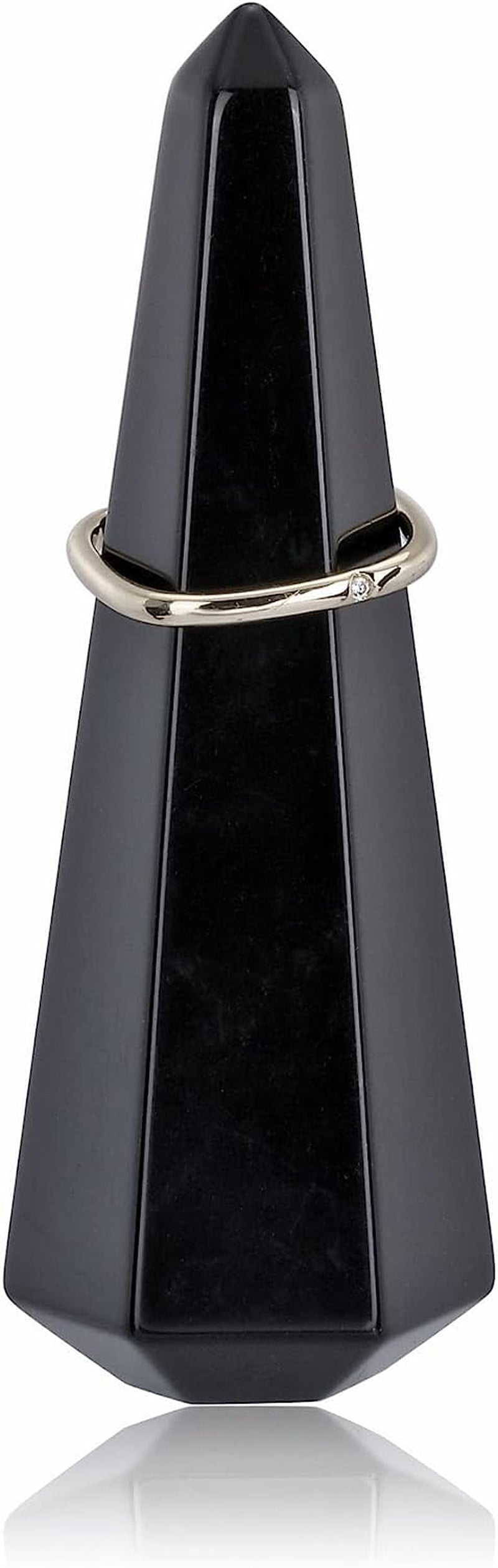 Jovivi Crystal Ring Holder Tower Natural Rose Quartz Crystal Stone Jewelry Ring Display Holder Hexagon Prism Shaped Decorative Wedding Ring Display Stand Finger Ring Storage  Jovivi Black - Black Obsidian  