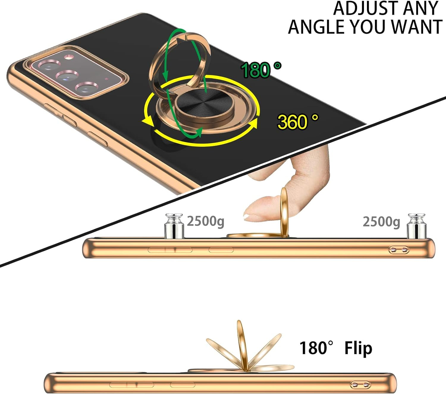 DUEDUE for Samsung Galaxy Note 20 Case with Ring Holder Kickstand 360 Degree Rotation Magnetic Car Finger Soft TPU Slim Cover Shockproof Protective Phone Case for Samsung Note 20 6.7", Black  DUEDUE   