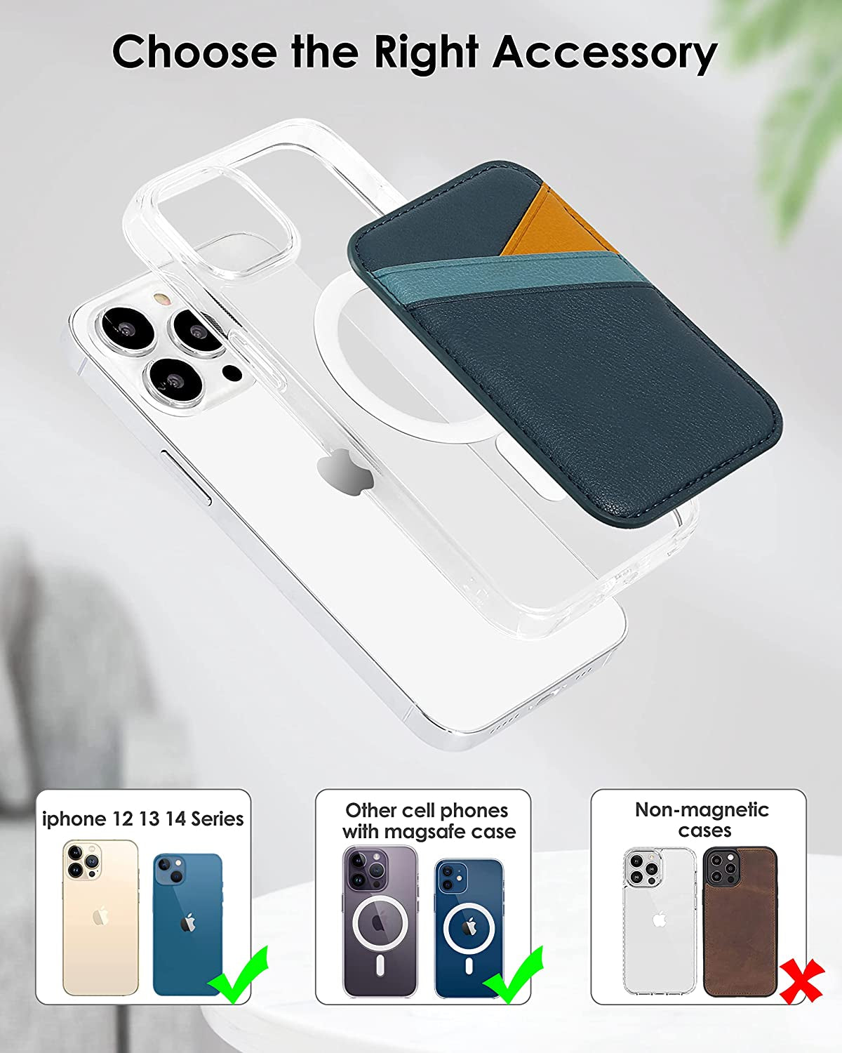 Magnetic Wallet Card Holder with Magsafe for Iphone 14/13/12 Series, Apple Mag Safe Wallet, up to 3 Cards and 3 Bills, Card Holder Magnetic Wallet for Back of Iphone 14, Iphone 13 and Iphone 12 Series  Miroddi   