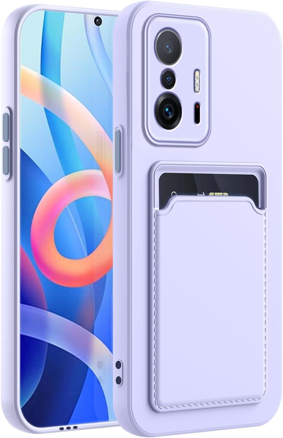 For Xiaomi Mi 11T Case, Xiaomi 11T Pro Case with Minimalist Credit Card Holder Slot TPU Soft TPU Silicone Scratch-Resistant Slim Card Slot Wallet Case Protective Cover for Xiaomi 11T Pro/Mi 11T-Purple  TSAYGFK   