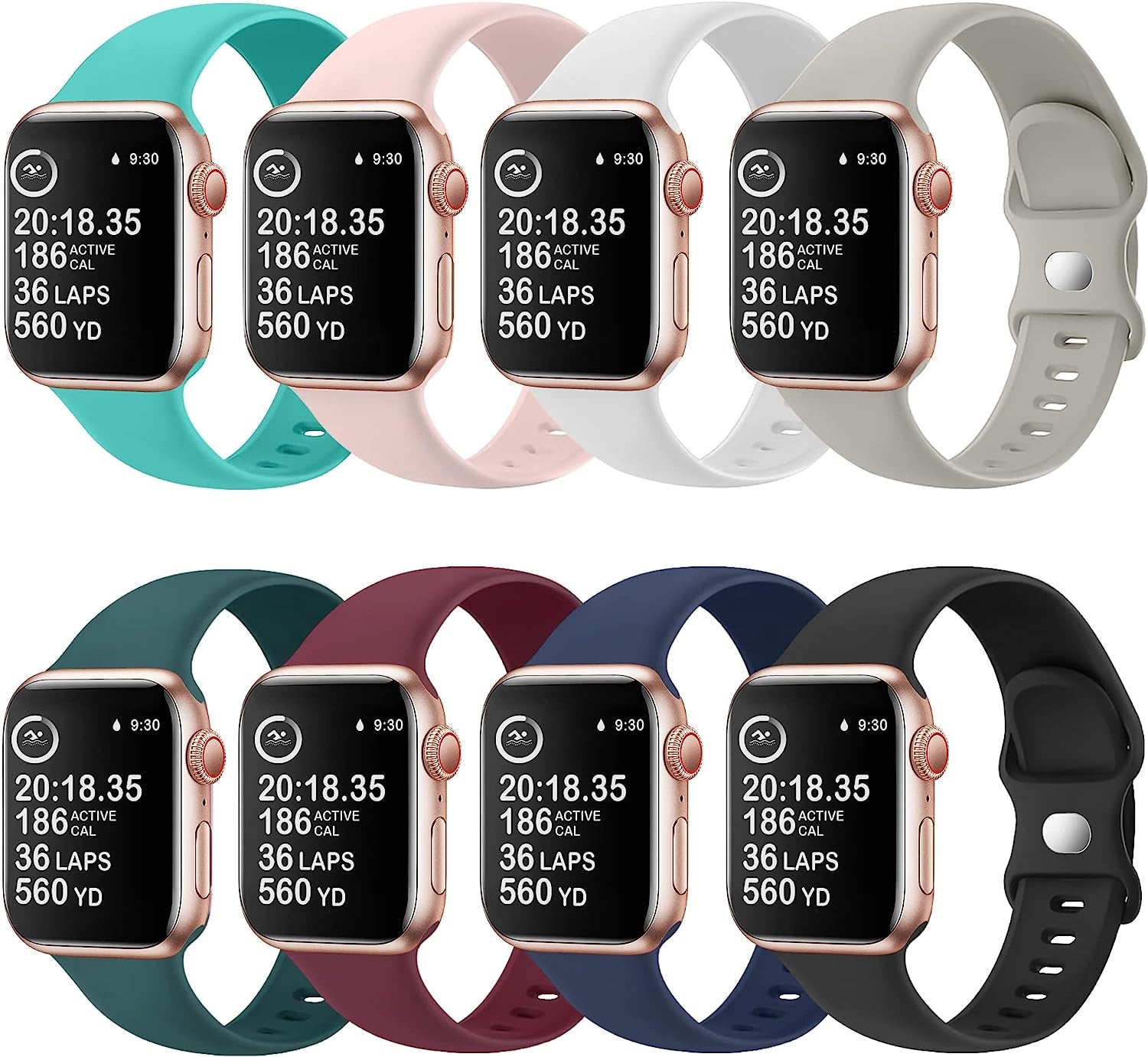 8 Pack Watch Bands Compatible with Apple Watch Band 38Mm 40Mm 41Mm 42Mm 44Mm 45Mm 49Mm for Women Men, Soft Silicone Waterproof Sport Strap Replacement Wristbands for Iwatch Series 8 7 6 5 4 3 2 1 SE  OriBear 8 Pack F 38mm/40mm/41mm M/L 