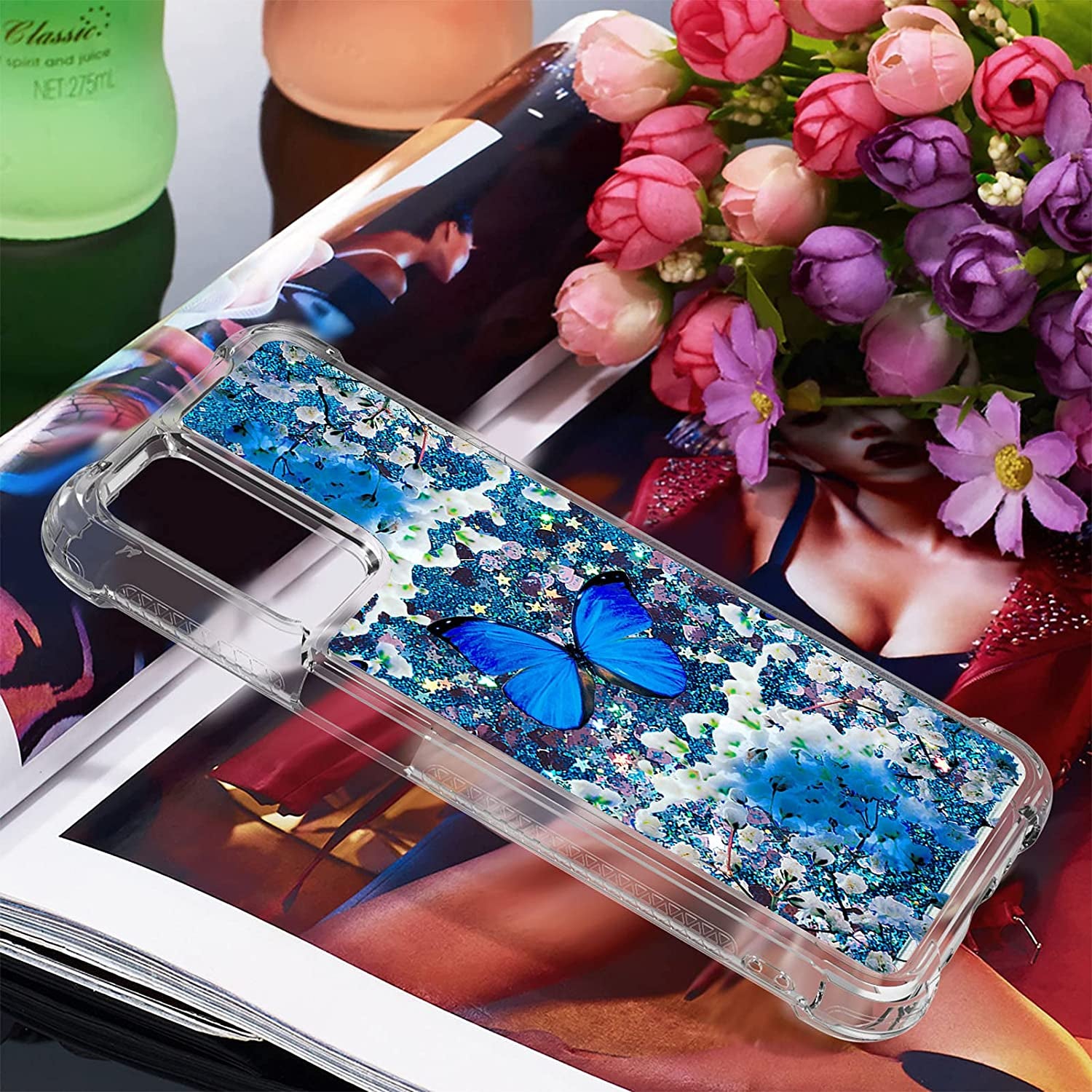 CAIYUNL for Oneplus Nord N200 5G Case with Tempered Glass Screen Protector, Glitter Bling Flowing Liquid Sparkle Women Girls Soft TPU Shockproof Protective Cute Case for Oneplus Nord N200 5G-Butterfly  CAIYUNL   