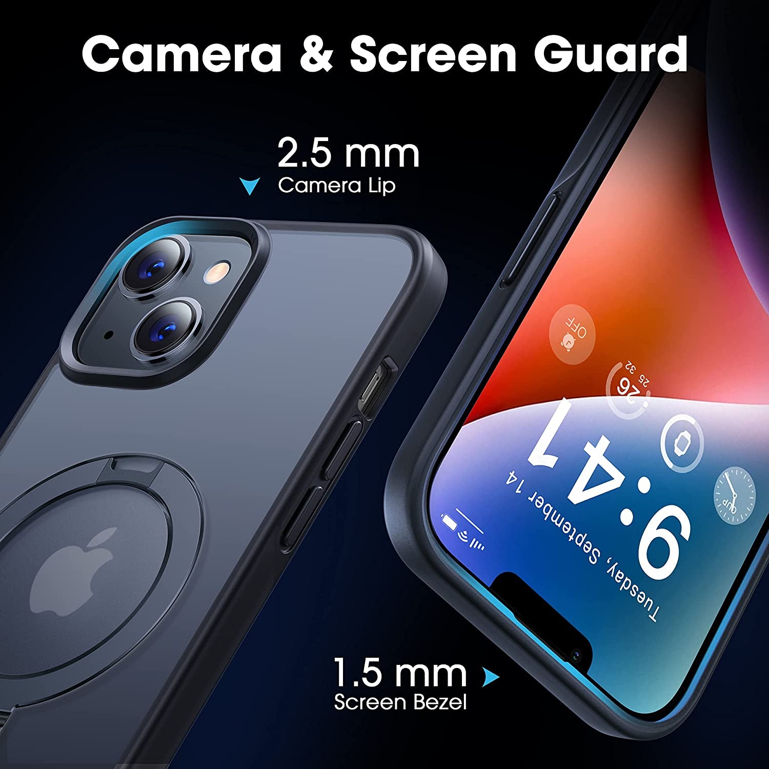 CASEKOO for Iphone 13 Case/Iphone 14 Case with Magnetic Invisible Stand [Military Drop Protection] [Compatible with Magsafe] Shockproof Slim Translucent Matte Cases 6.1 Inch 2022, Black  CASEKOO   