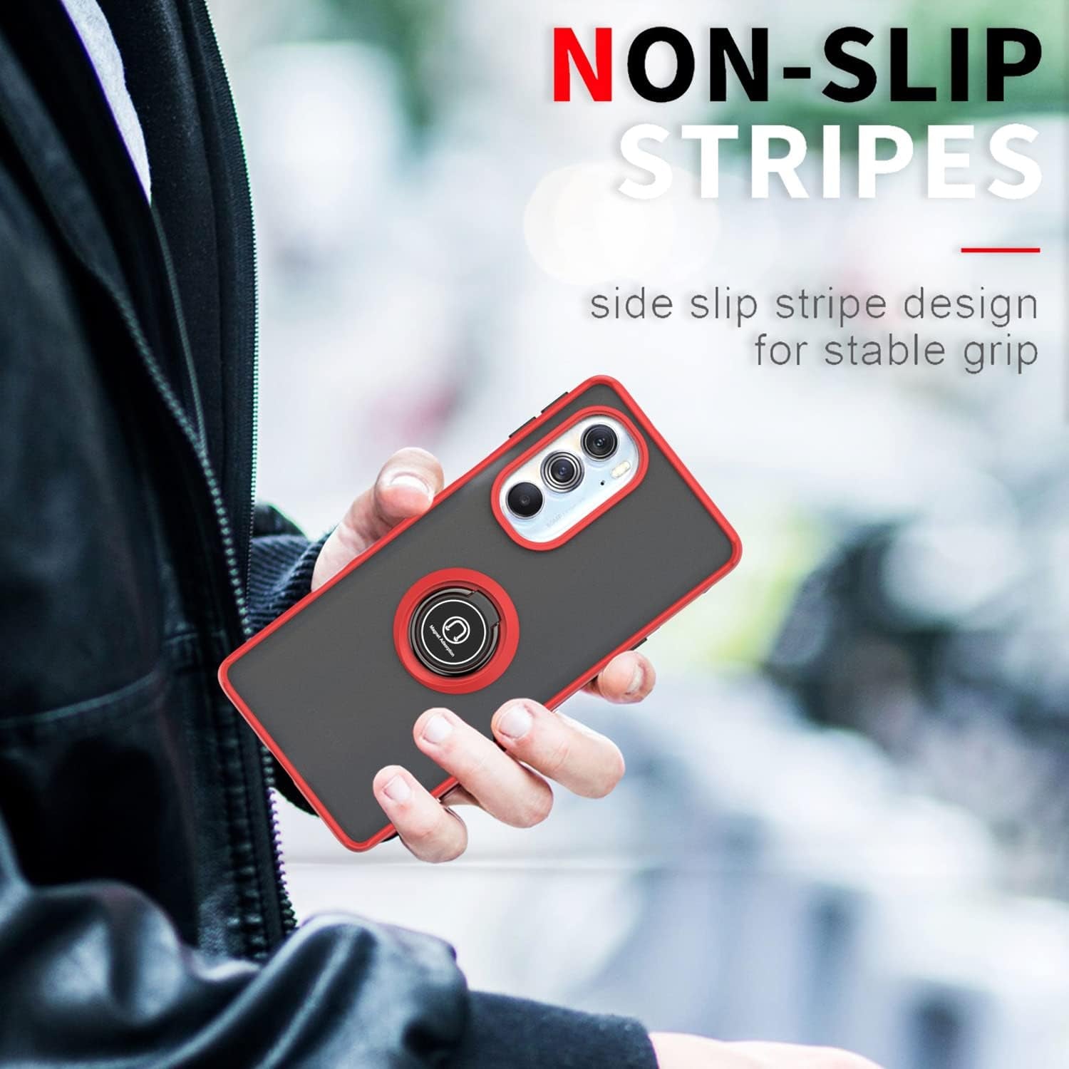 TJS for Motorola Moto Edge plus 2022 / Moto Edge+ 5G UW 2022 / XT2201 / Edge 30 Pro Case with Tempered Glass Screen Protector Metal Ring Kickstand Magnetic Support Protection Phone Case (Light Blue)  TJS   