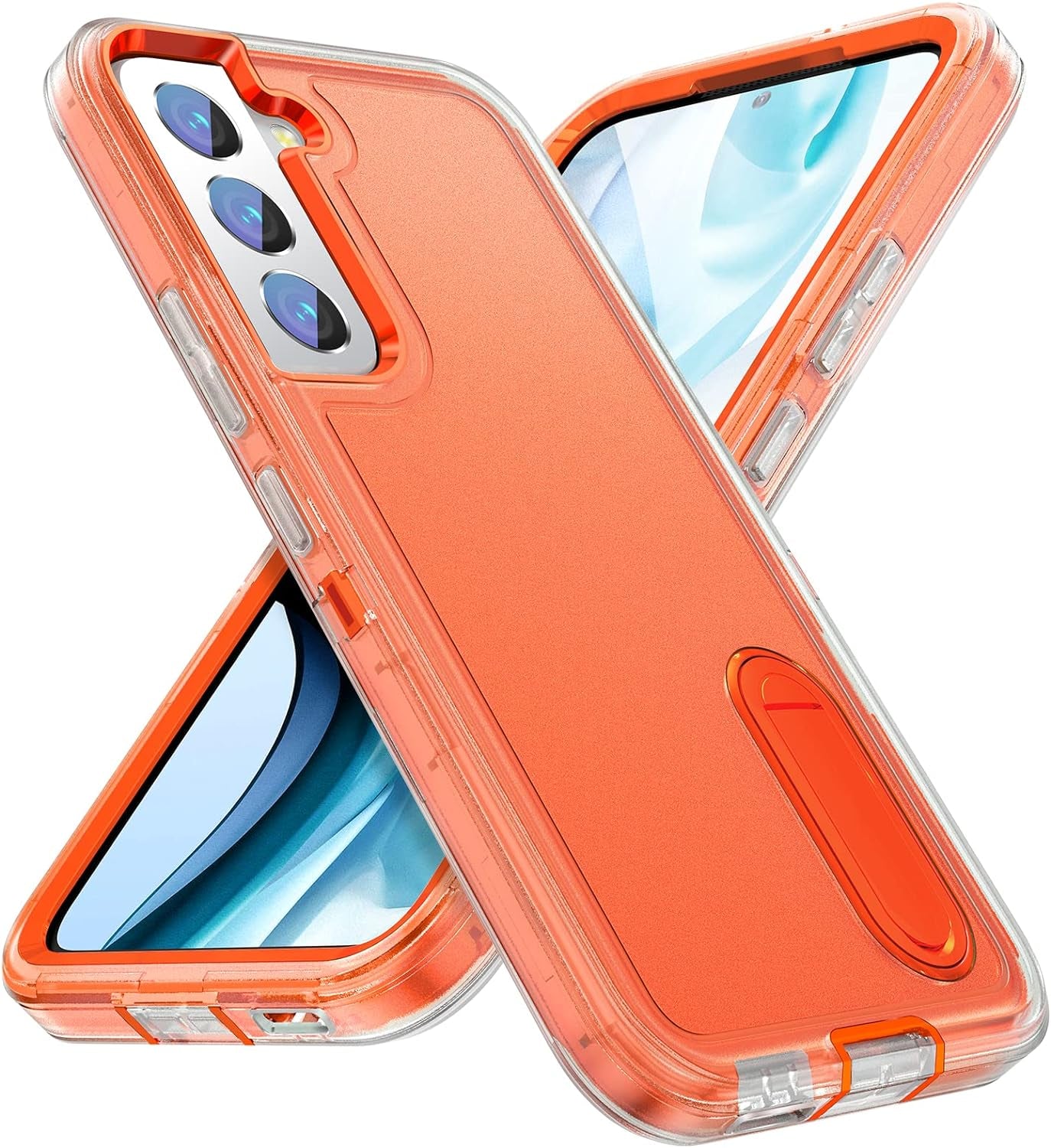 Idweel Galaxy S22 Case with Build-In Kickstand, Heavy Duty Protection Shockproof Anti-Scratch Rugged Protective Durable Case Hard Cover for Samsung Galaxcy S22 6.1 Inch,Navy Blue  IDweel Clear/Orange  