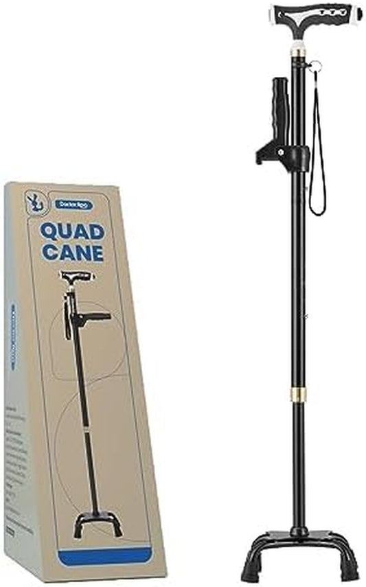 Doctor.Roo Quad Cane with LED Light, Adjustable Walking Cane with Stand Assist Handle and 4-Pronged Base, Sturdy Mobility Aid for Seniors  Doctor.Roo   