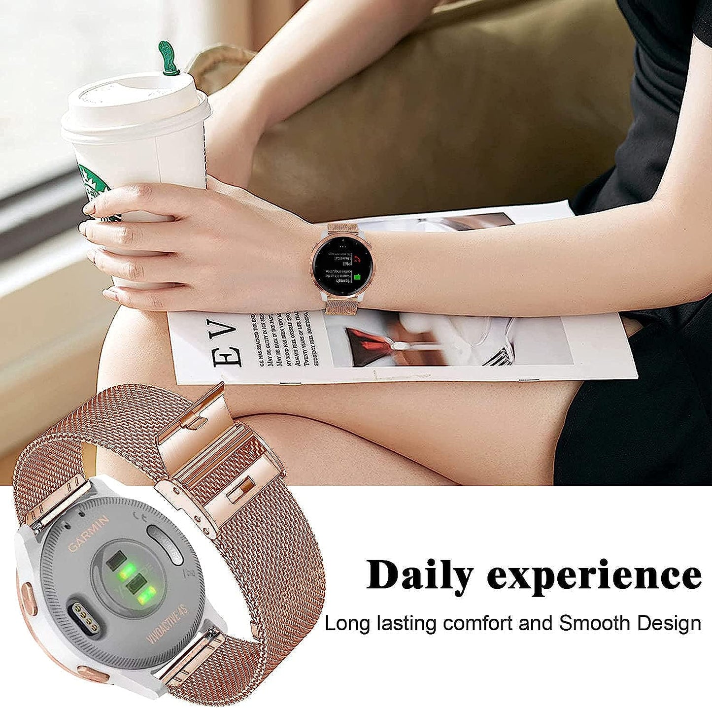 Krudary Bands Compatible with Garmin Vivoactive 4S /Venu 2S/ Vivomove 3S, 18Mm Mesh Woven Stainless Steel Watch Band Metal Bracelet for Garmin Forerunner 255S 41Mm  Krudary   