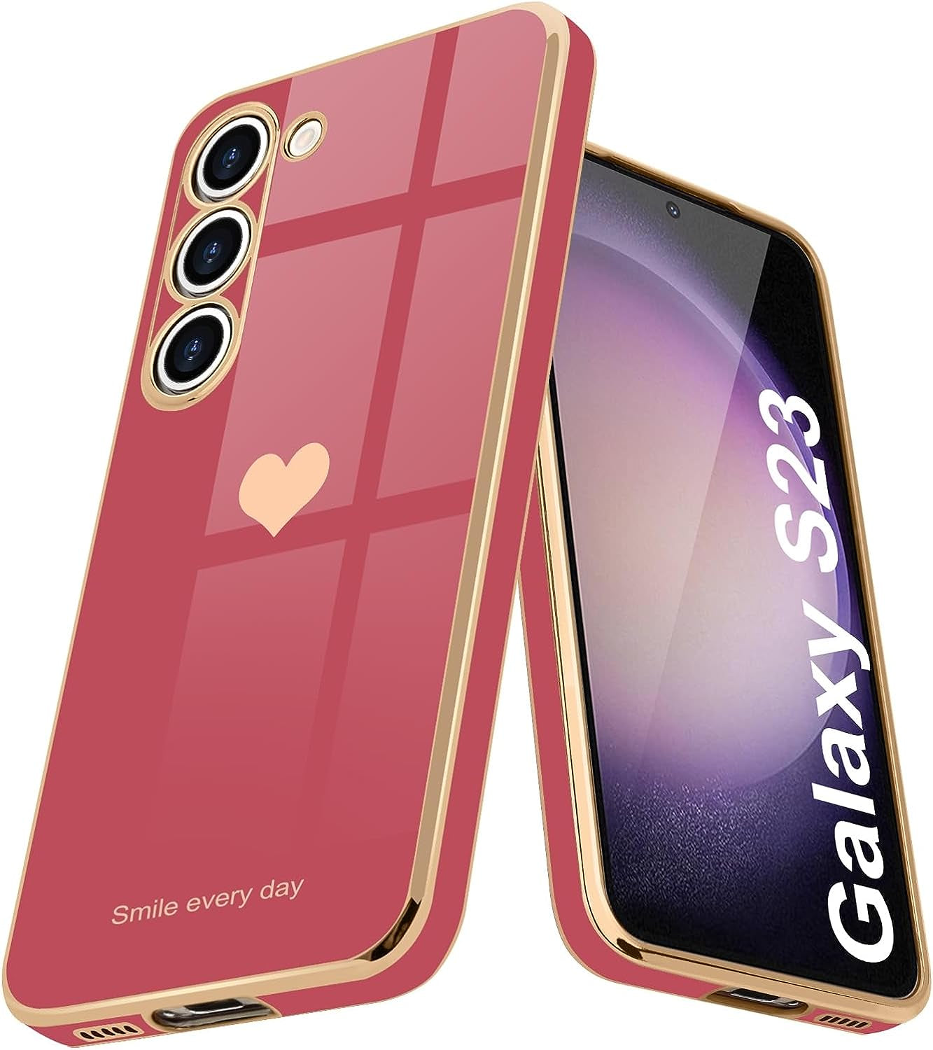 Teageo for Samsung Galaxy S22 5G Case for Women Girl Cute Love-Heart Luxury Bling Soft Back Cover Raised Full Camera Protection Bumper Silicone Shockproof Phone Case for Galaxy S22 5G, Bright Blush  janzee Bright Blush Samsung Galaxy S23 