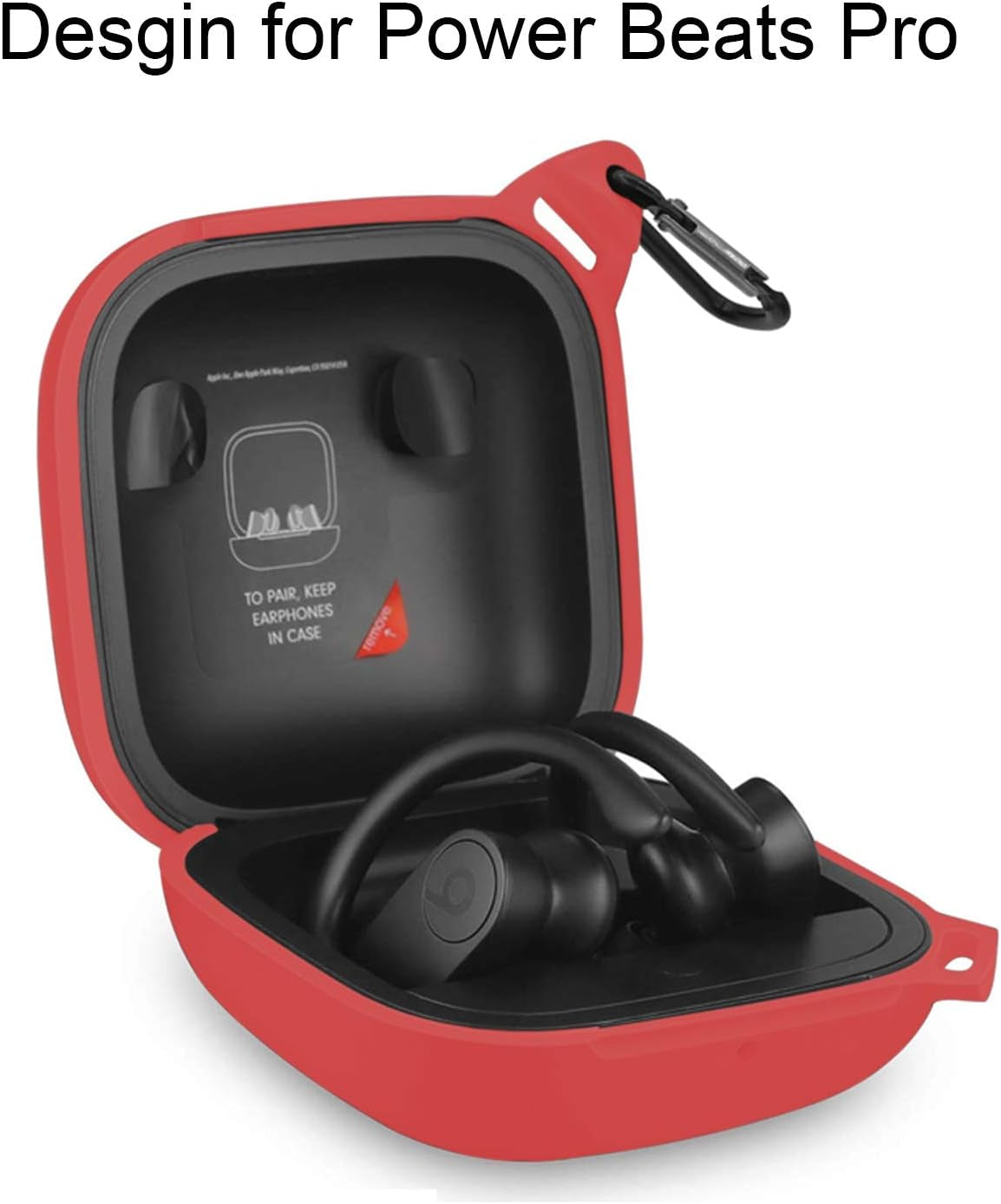 Anti Lost Carrying Protective Silicone Replacement Case for Beats Powerbeats Pro 2019 Full Body Protection Shockproof Powerbeats Charging Case Skin and Cover with Carabiner Red  REEYEAR   