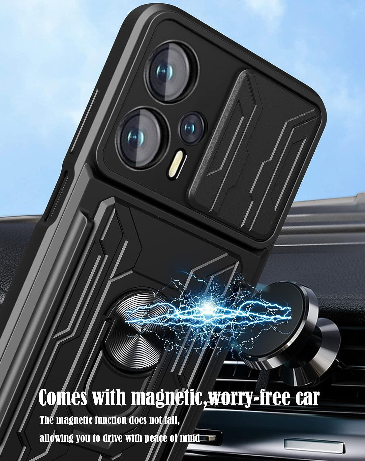 Ccsmall for Xiaomi Poco X4 GT 5G Case Sliding Window Case with Card Holders, Cover with Slide Camera Protection Built-In Magnetic Kickstand Case for Xiaomi Poco X4 GT 5G LJK Black  CCSmall   