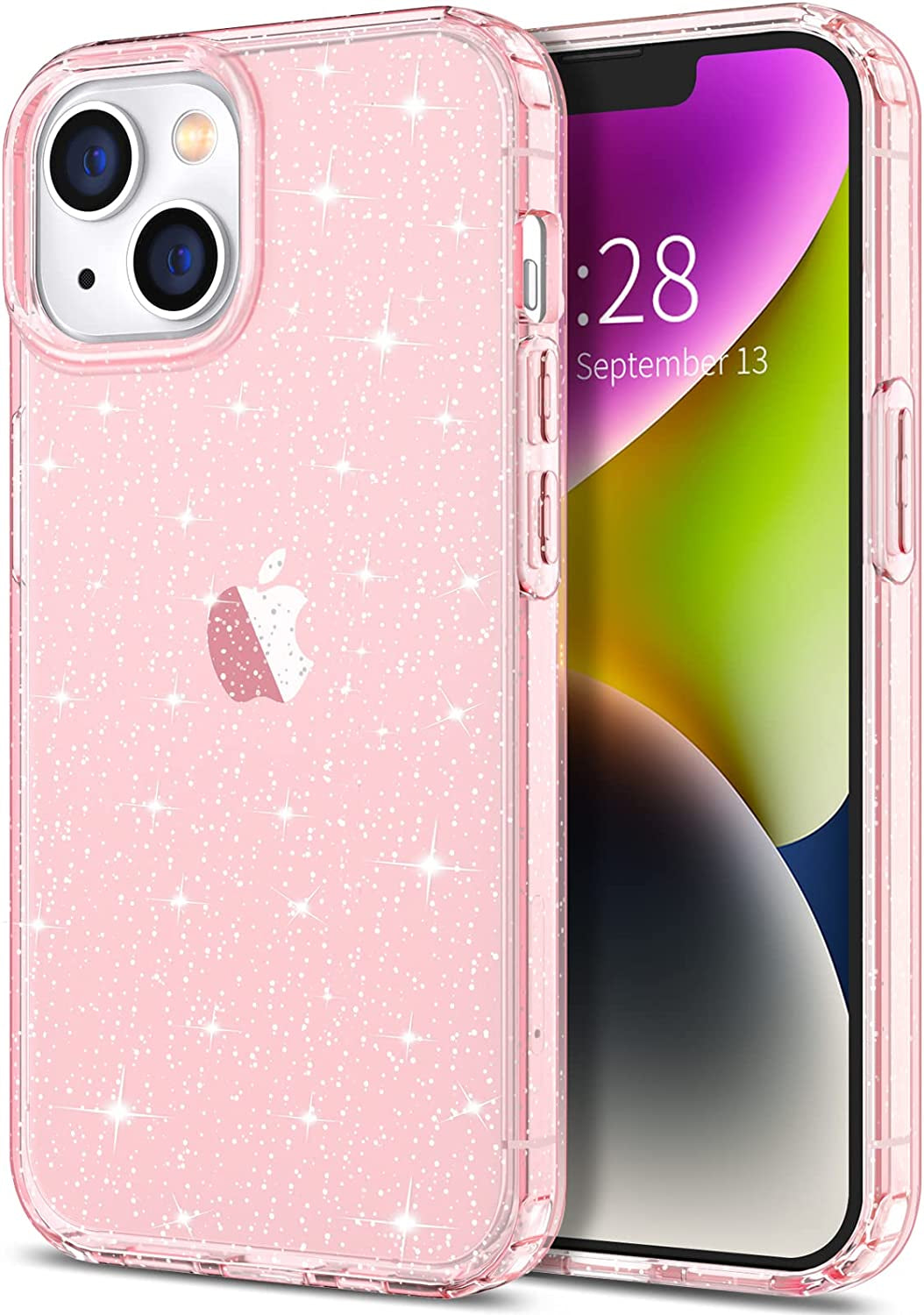 Hython Case for Iphone 14 Case Glitter, Cute Sparkly Clear Glitter Shiny Bling Sparkle Cover, Anti-Scratch Soft TPU Thin Slim Fit Shockproof Protective Phone Cases for Women Girls, Clear Glitter  Hython Pink Glitter  